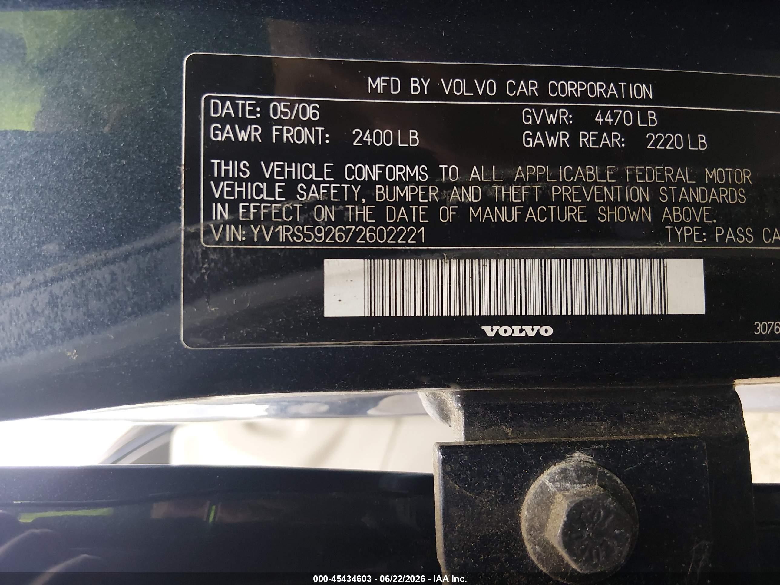 2007 Volvo S60 2.5t Синий vin: YV1RS592672602221