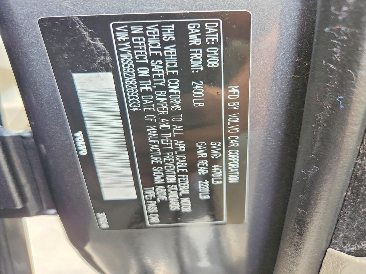 2008 Volvo S60 2.5t Gray vin: YV1RS592X82693334