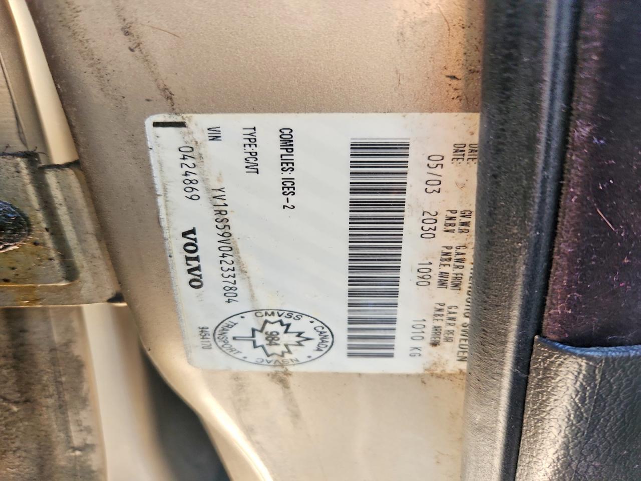 2004 Volvo S60 2.5t Silver vin: YV1RS59V042337804