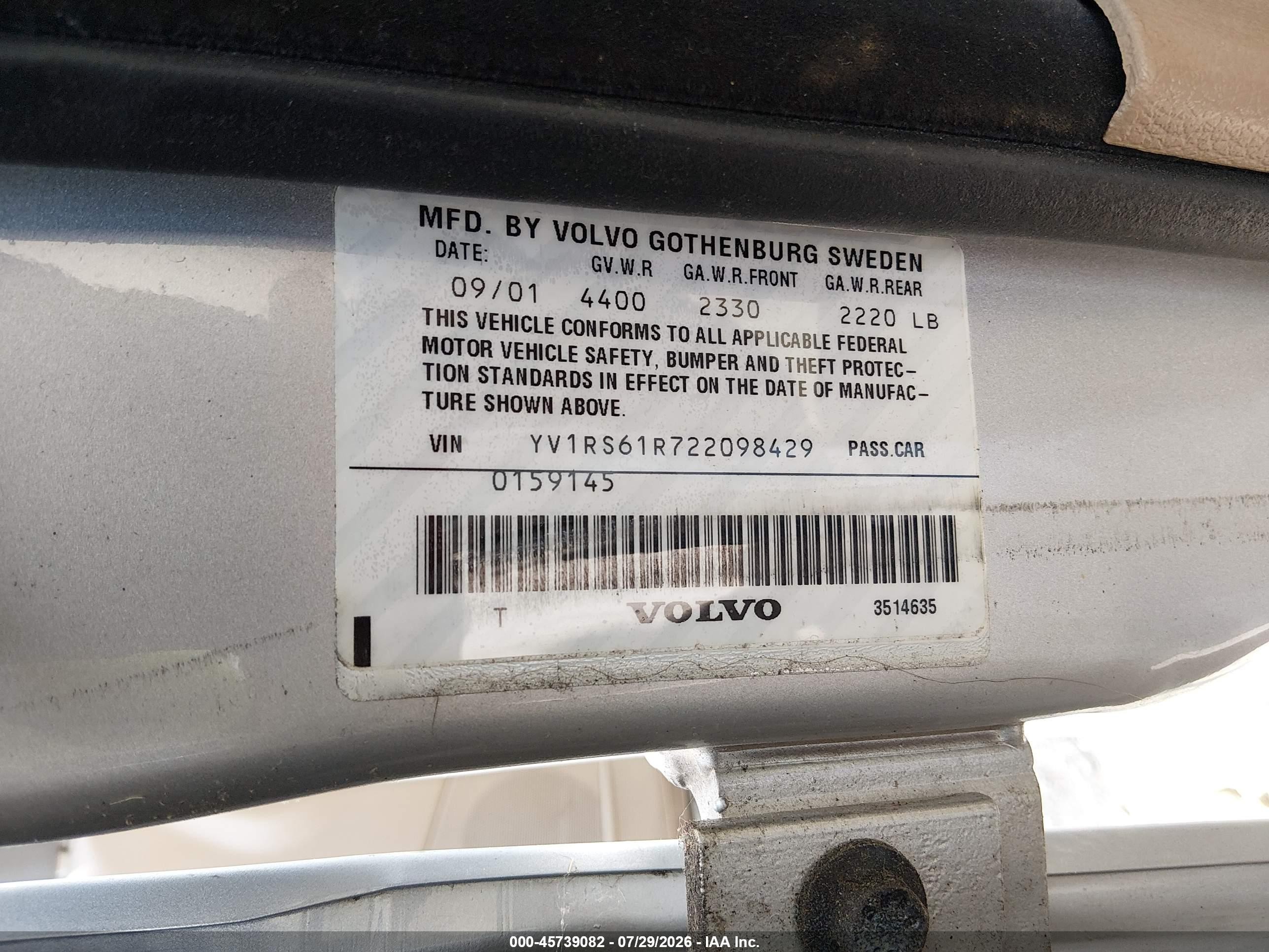 2002 Volvo S60 2.4 Silver vin: YV1RS61R722098429