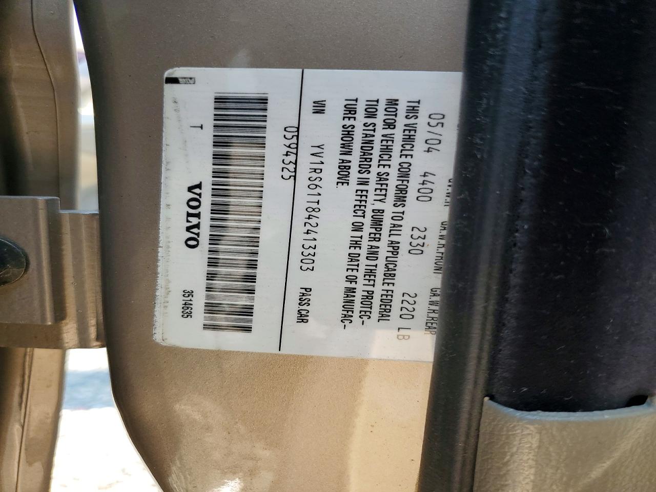 2004 Volvo S60 Gold vin: YV1RS61T842413303