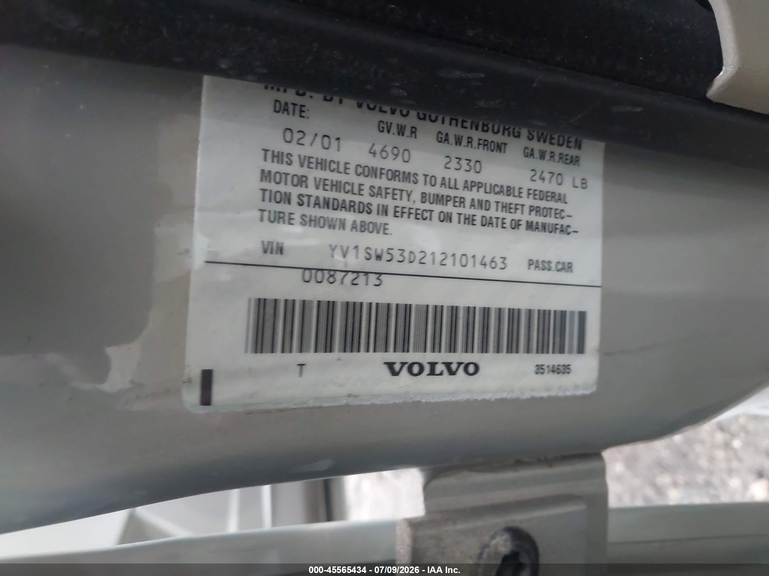 2001 Volvo V70 T5 Silver vin: YV1SW53D212101463