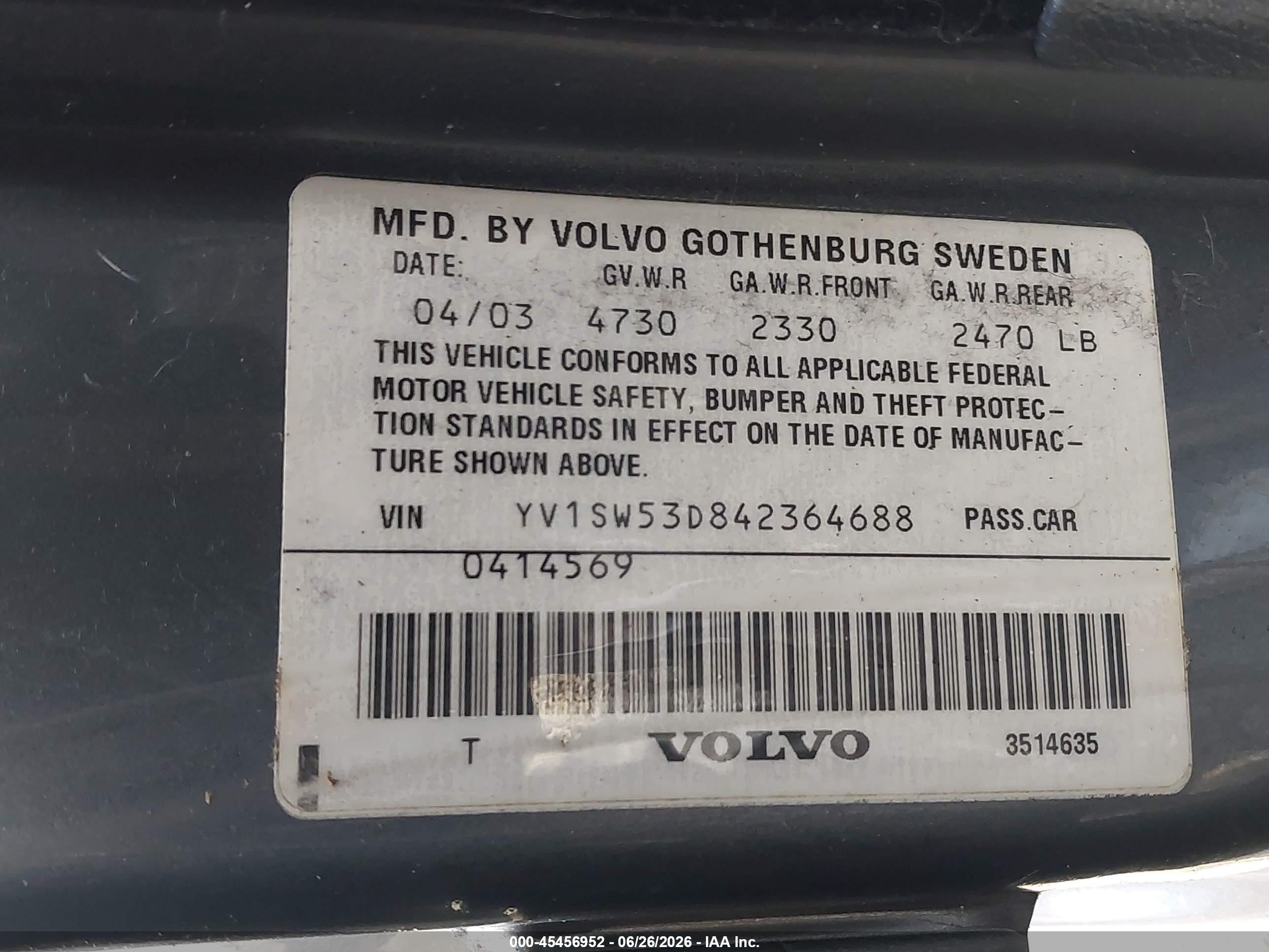 2004 Volvo V70 T5 Gray vin: YV1SW53D842364688