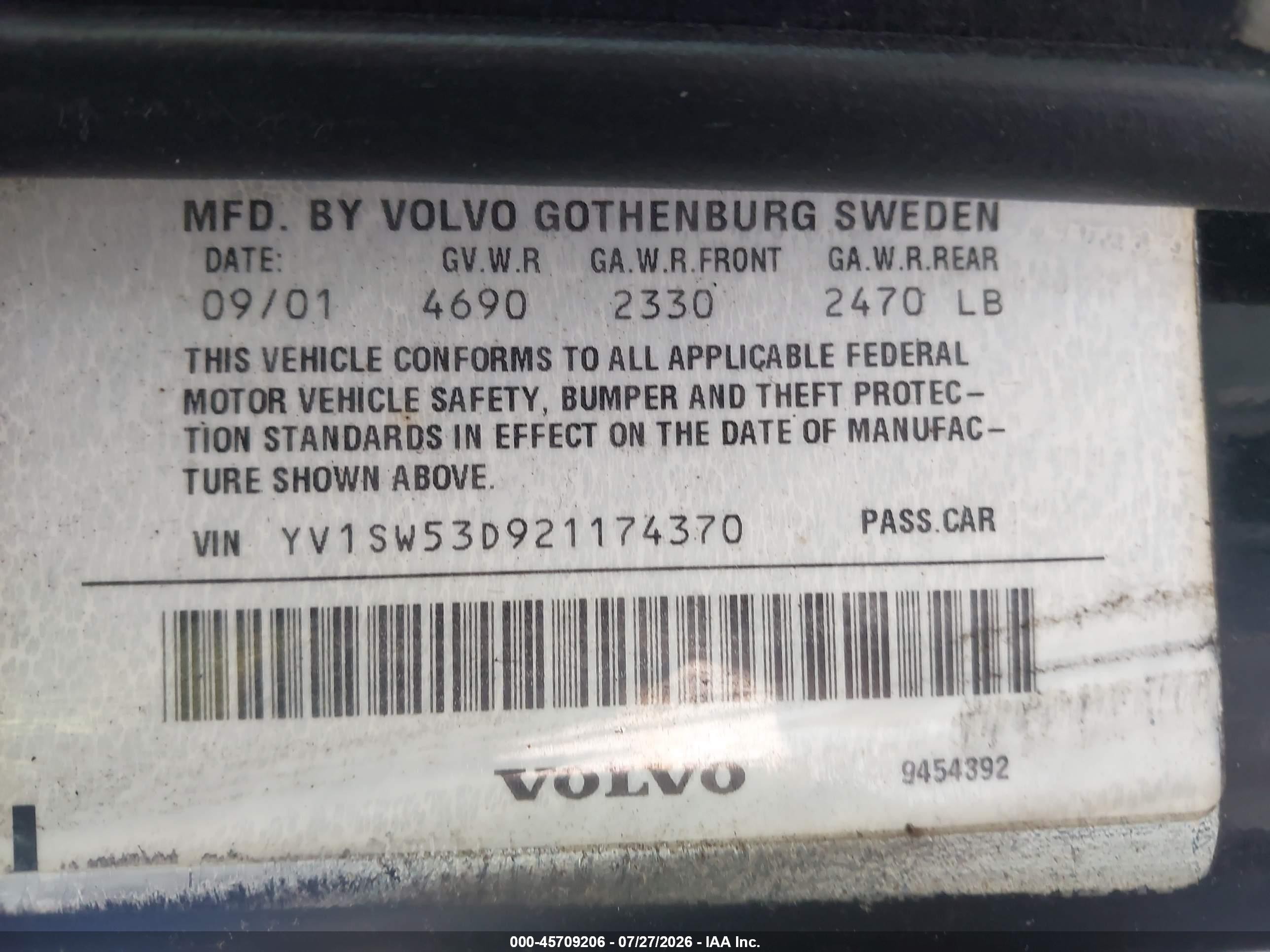 2002 Volvo V70 T5 Черный vin: YV1SW53D921174370
