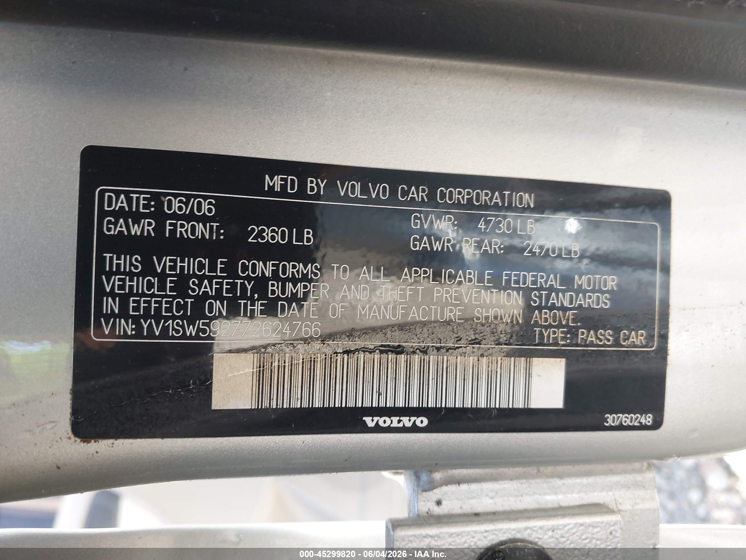 2007 Volvo V70 2.5t Silver vin: YV1SW592772624766