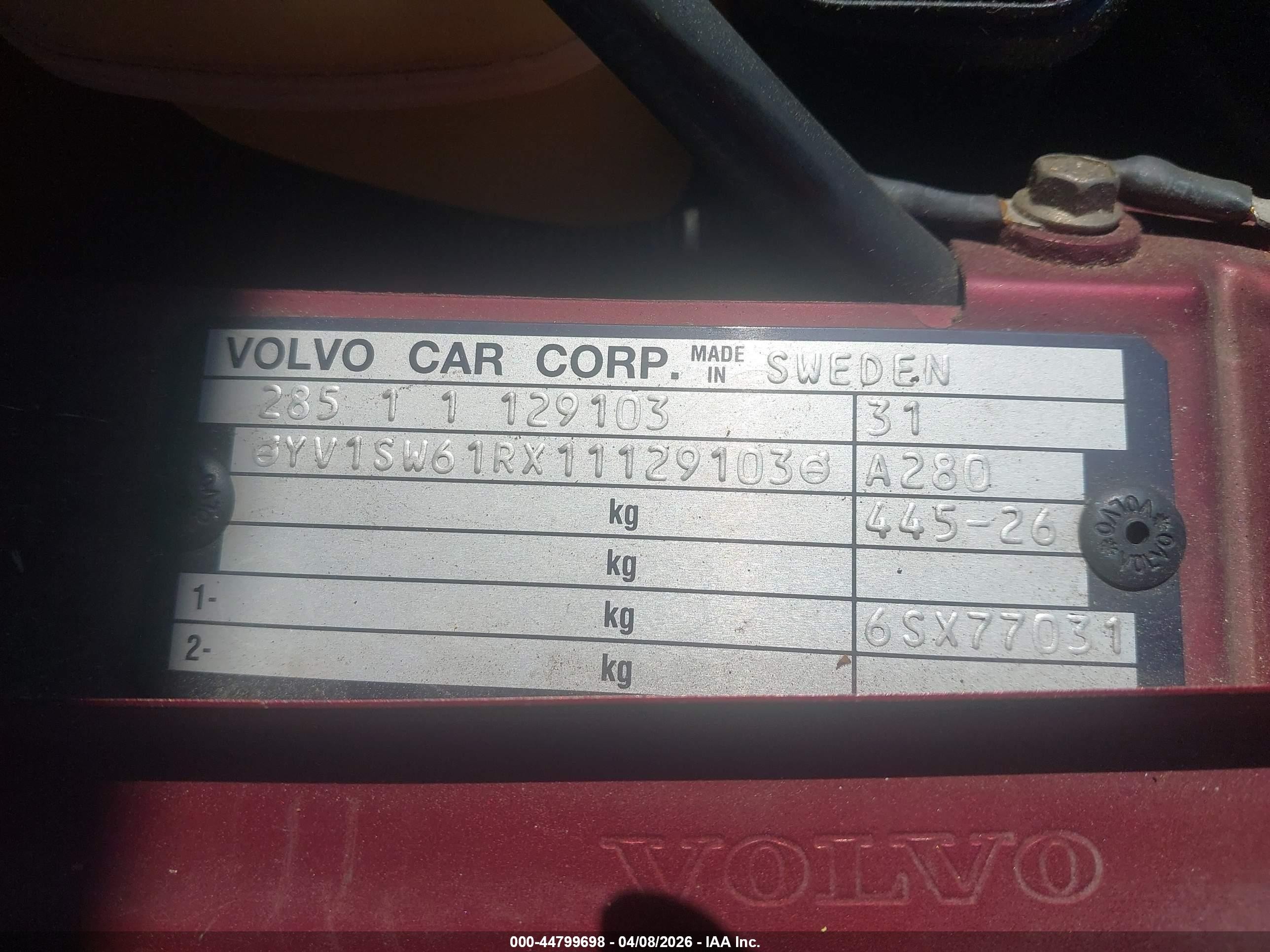 2001 Volvo V70 2.4 Red vin: YV1SW61RX11129103