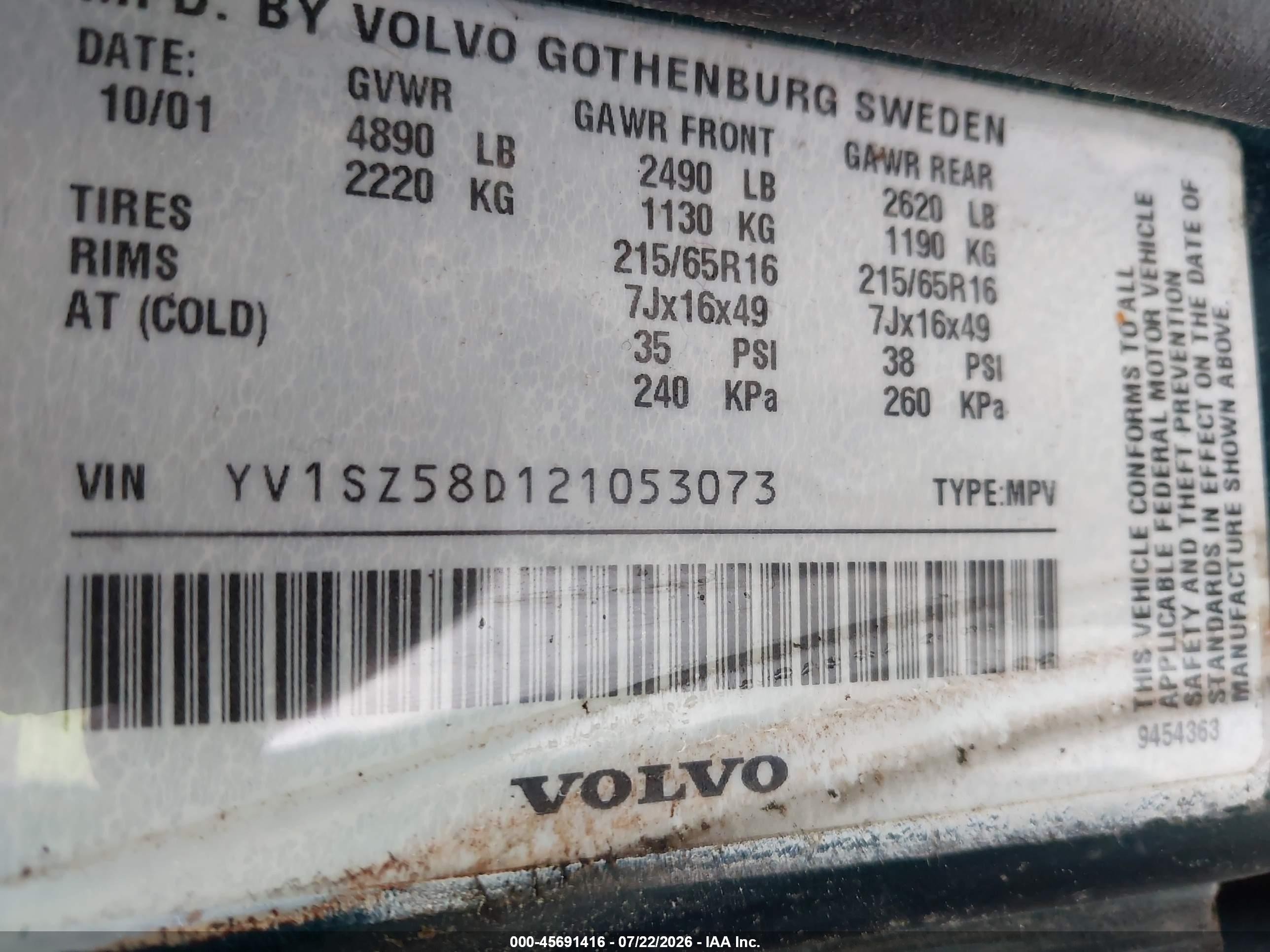 2002 Volvo V70 Xc Green vin: YV1SZ58D121053073