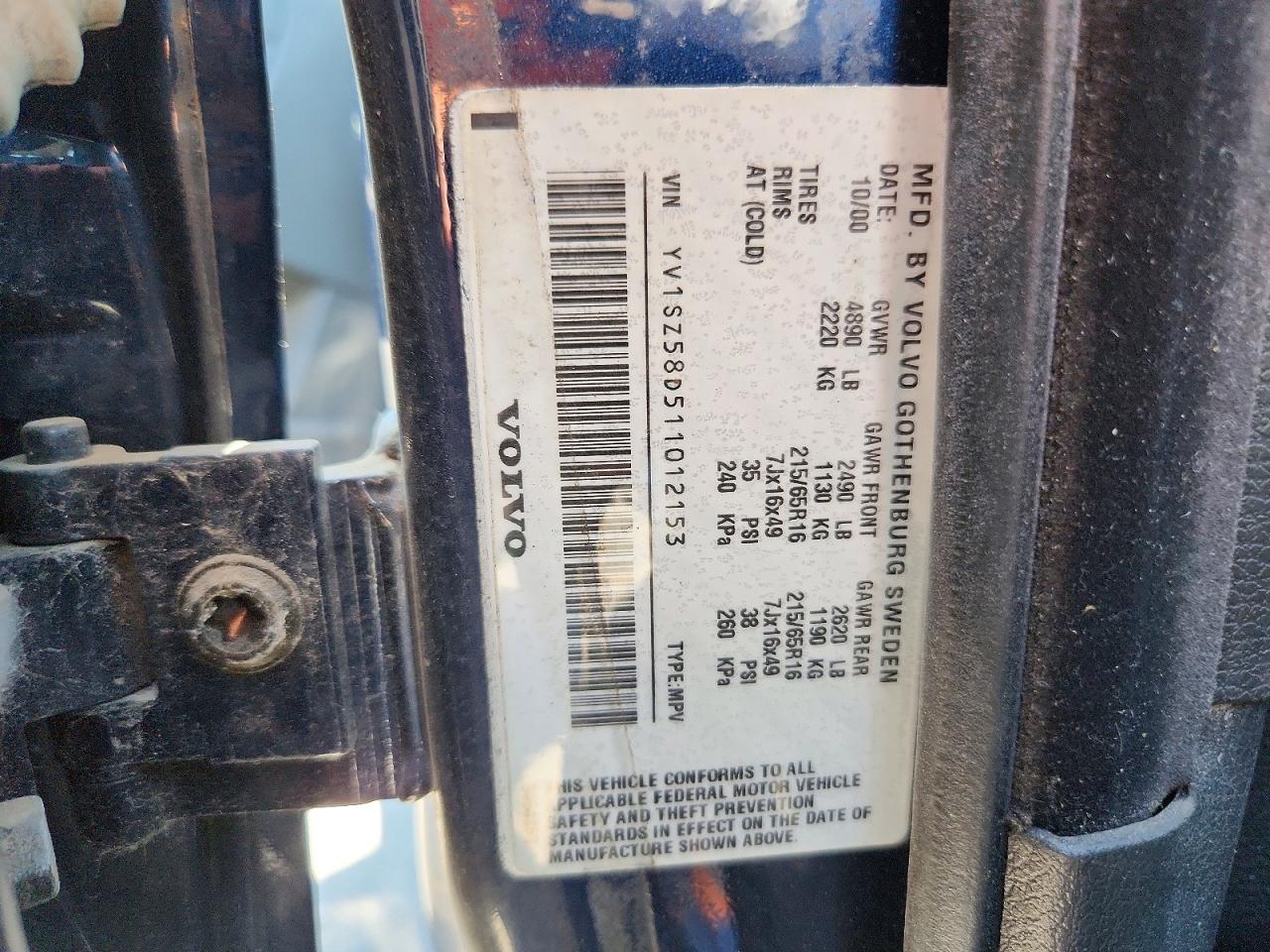 2001 Volvo V70 Xc Blue vin: YV1SZ58D511012153