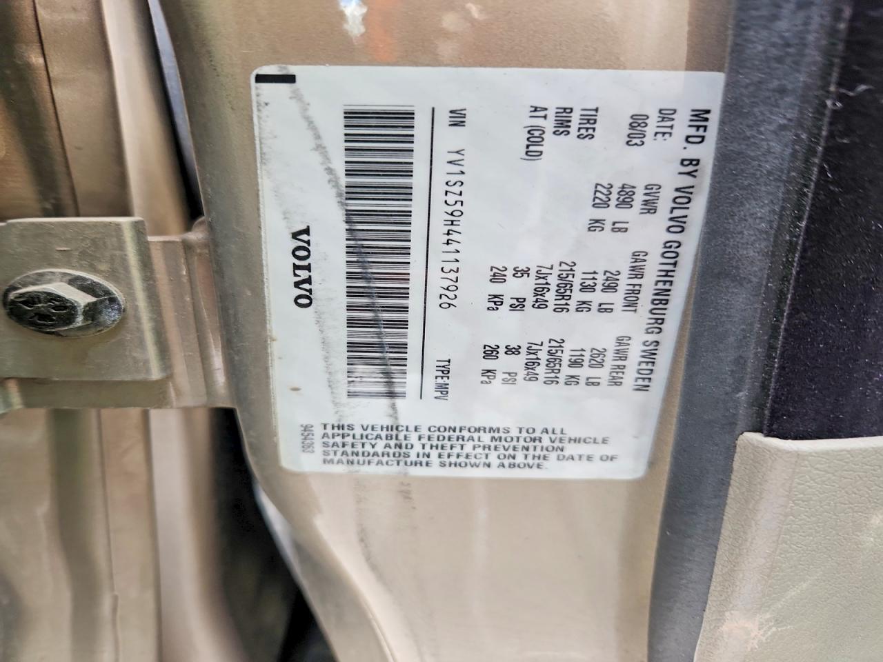 2004 Volvo Xc70 Tan vin: YV1SZ59H441137926