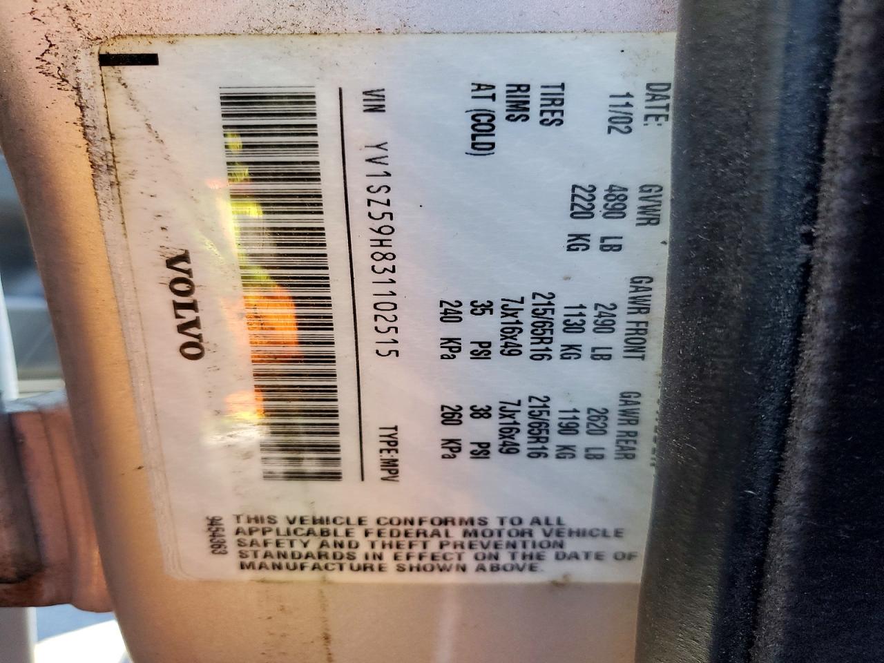 2003 Volvo Xc70 Silver vin: YV1SZ59H831102515