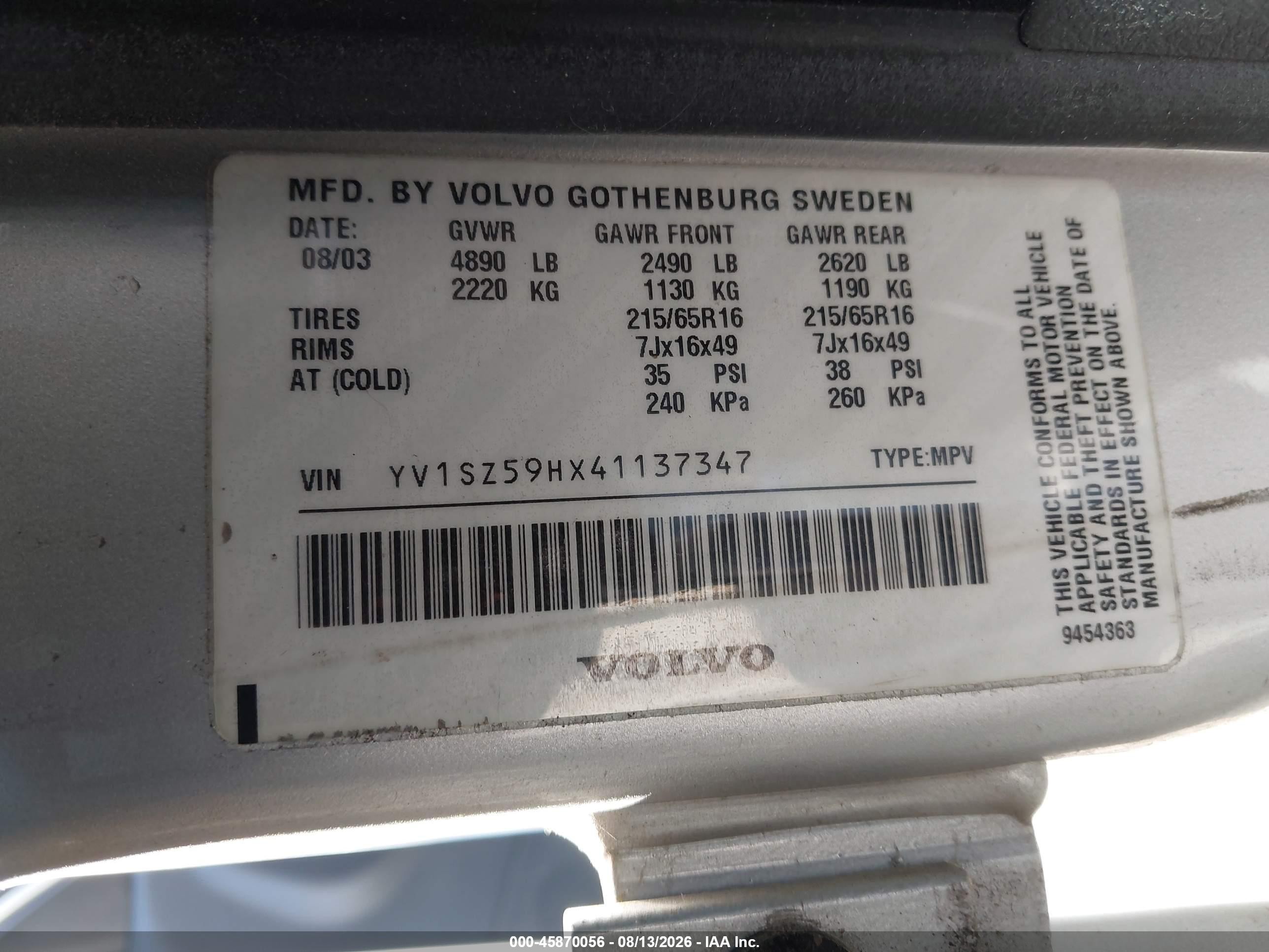 2004 Volvo Xc70 2.5t Silver vin: YV1SZ59HX41137347