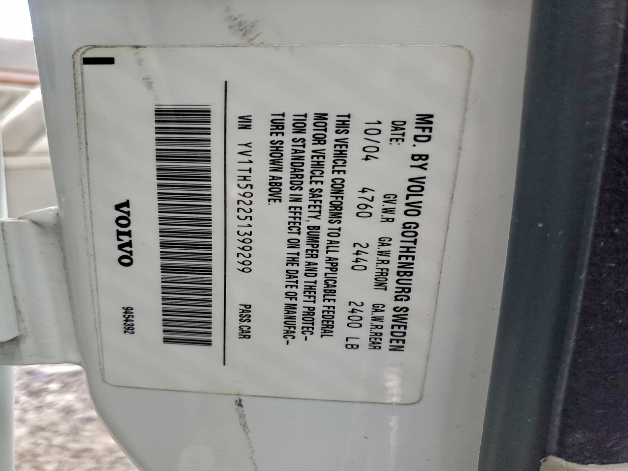 2005 Volvo S80 2.5t White vin: YV1TH592251399299