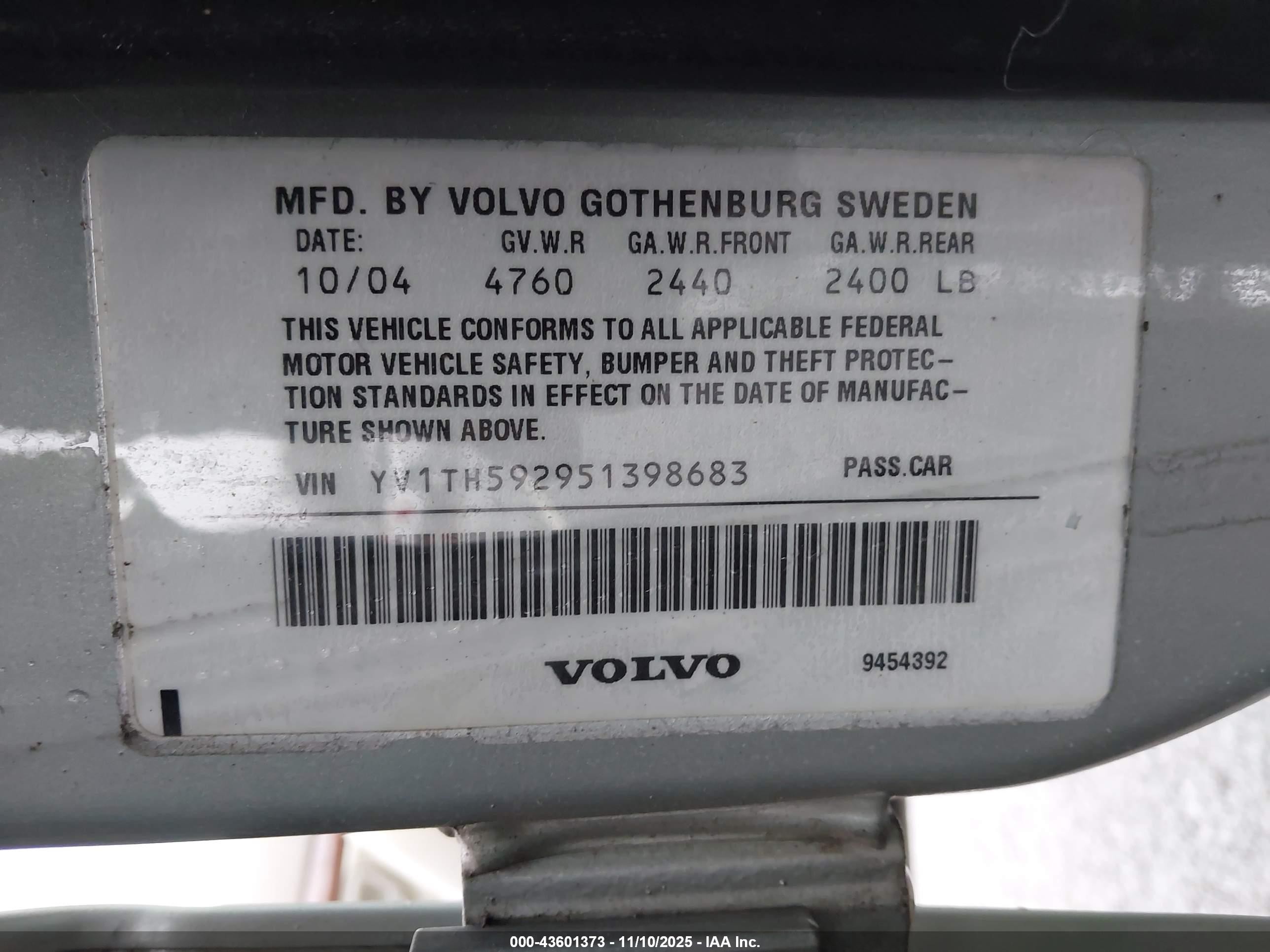 2005 Volvo S80 2.5t/2.5t Awd Silver vin: YV1TH592951398683