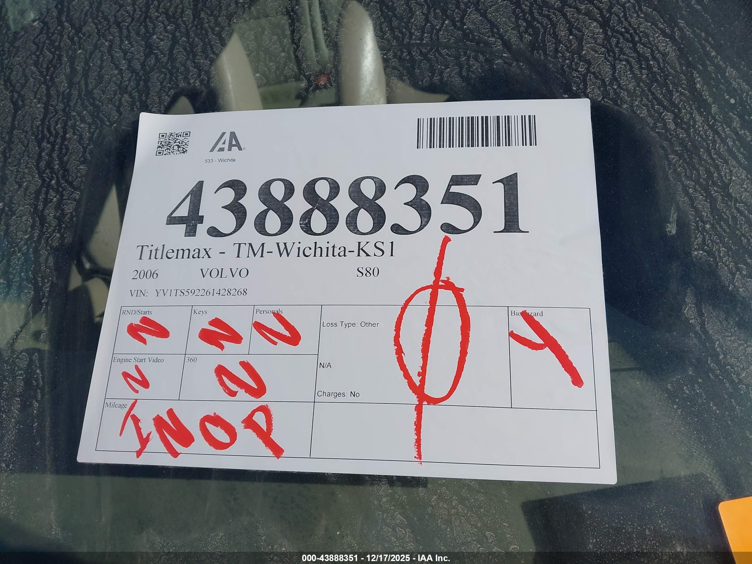 2006 Volvo S80 2.5t Green vin: YV1TS592261428268