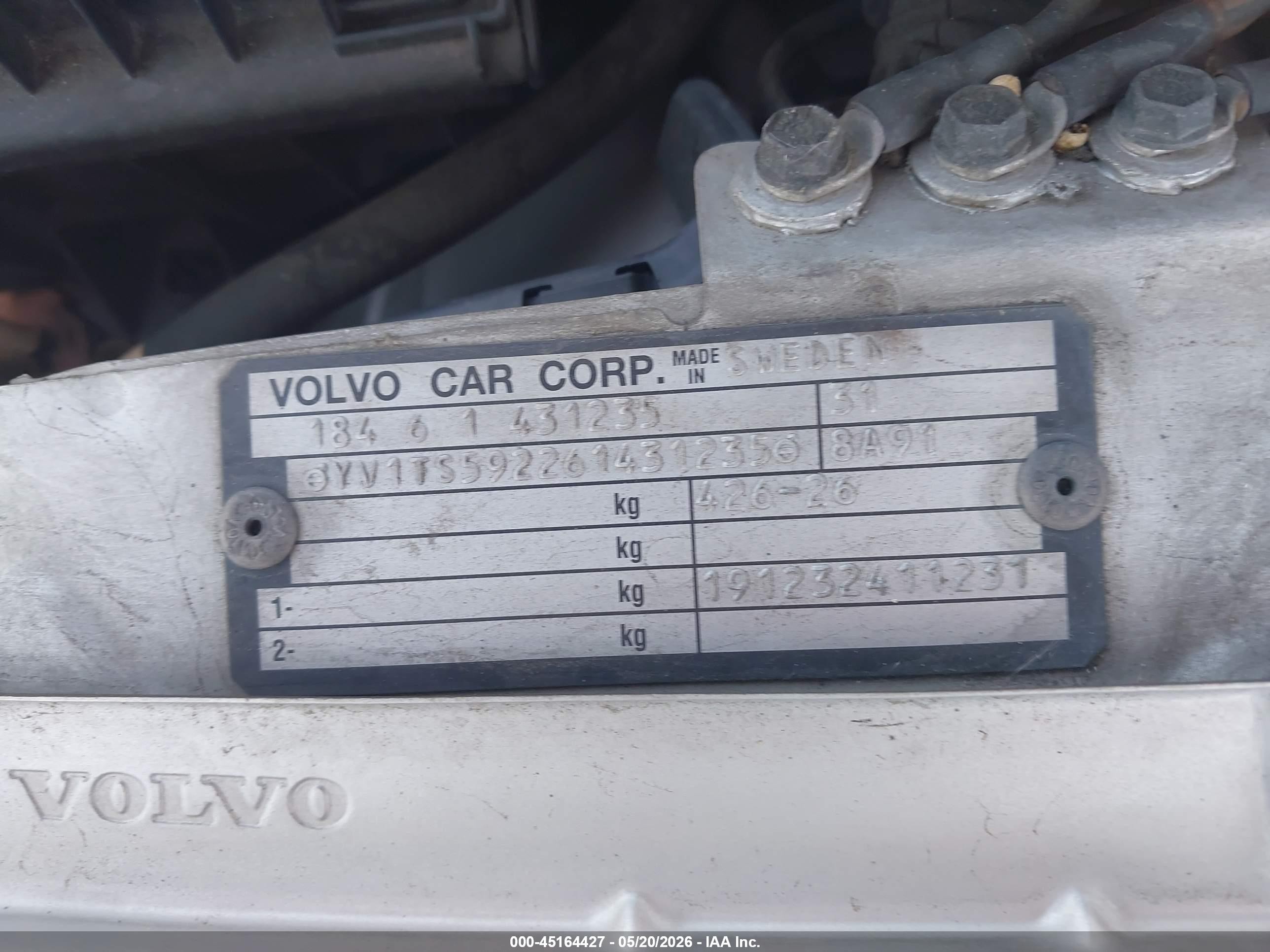 2006 Volvo S80 2.5t Silver vin: YV1TS592261431235