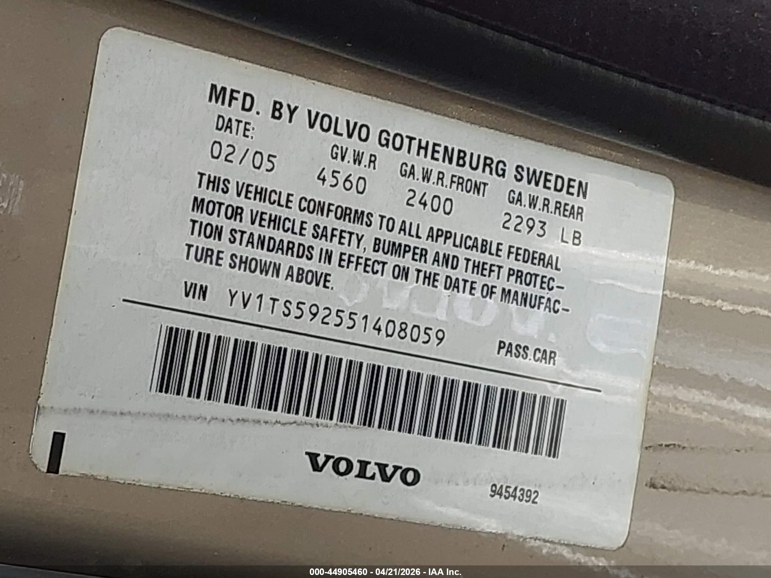 2005 Volvo S80 2.5t Silver vin: YV1TS592551408059