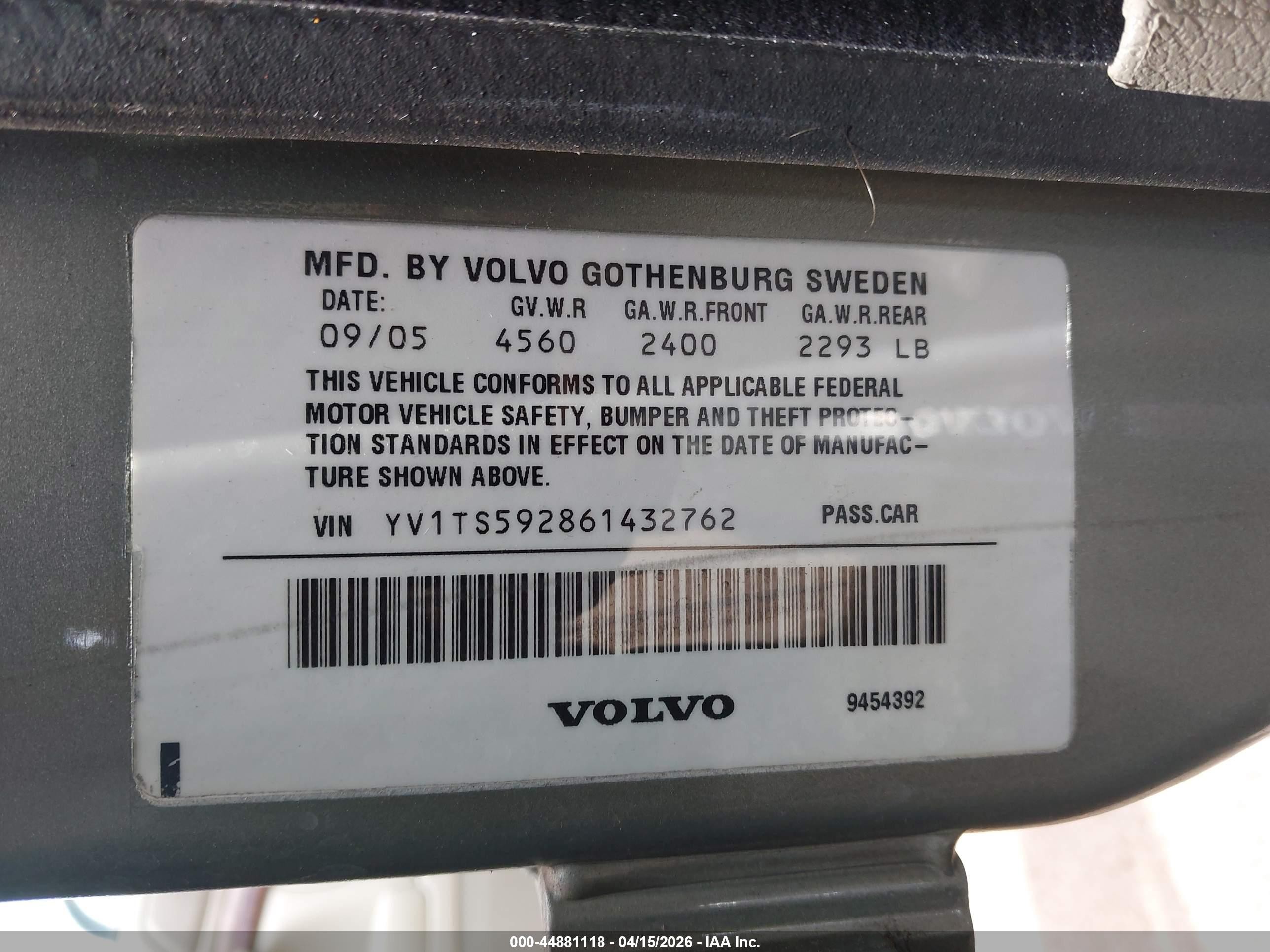 2006 Volvo S80 2.5t Silver vin: YV1TS592861432762