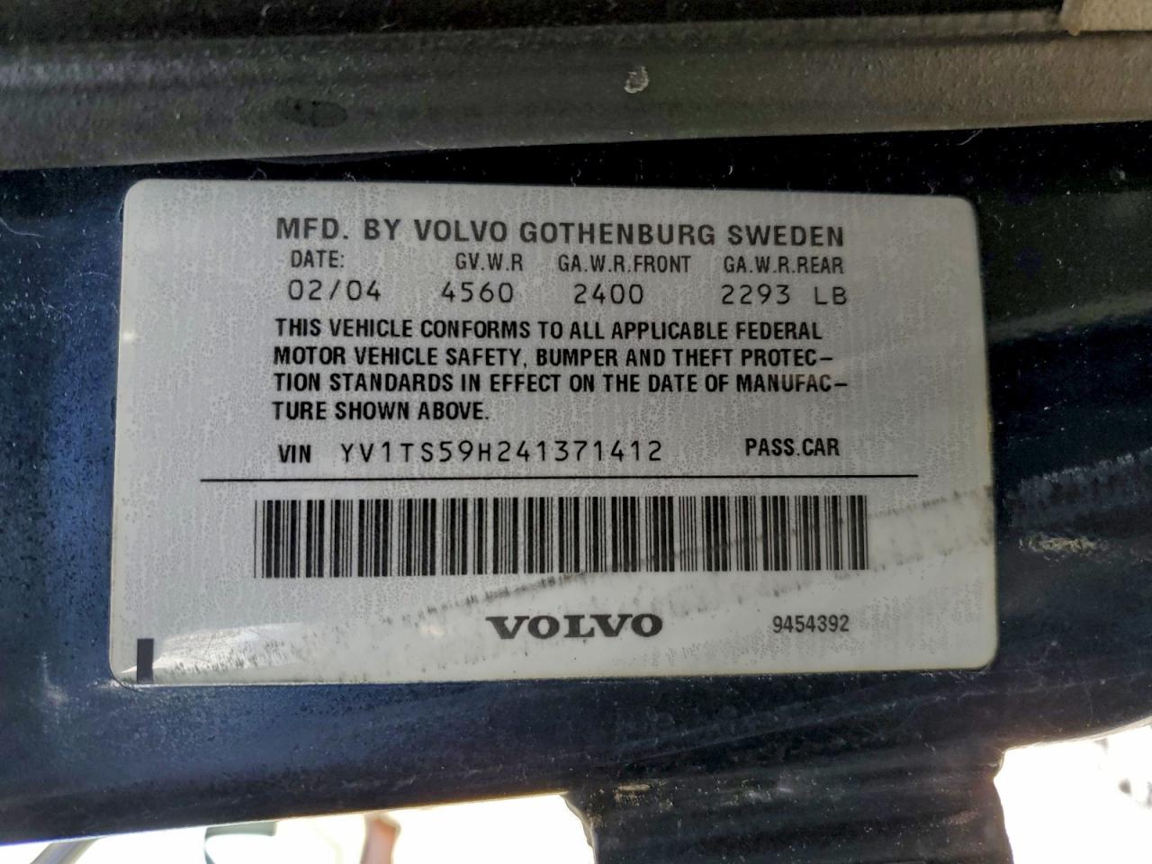 2004 Volvo S80 2.5t Blue vin: YV1TS59H241371412