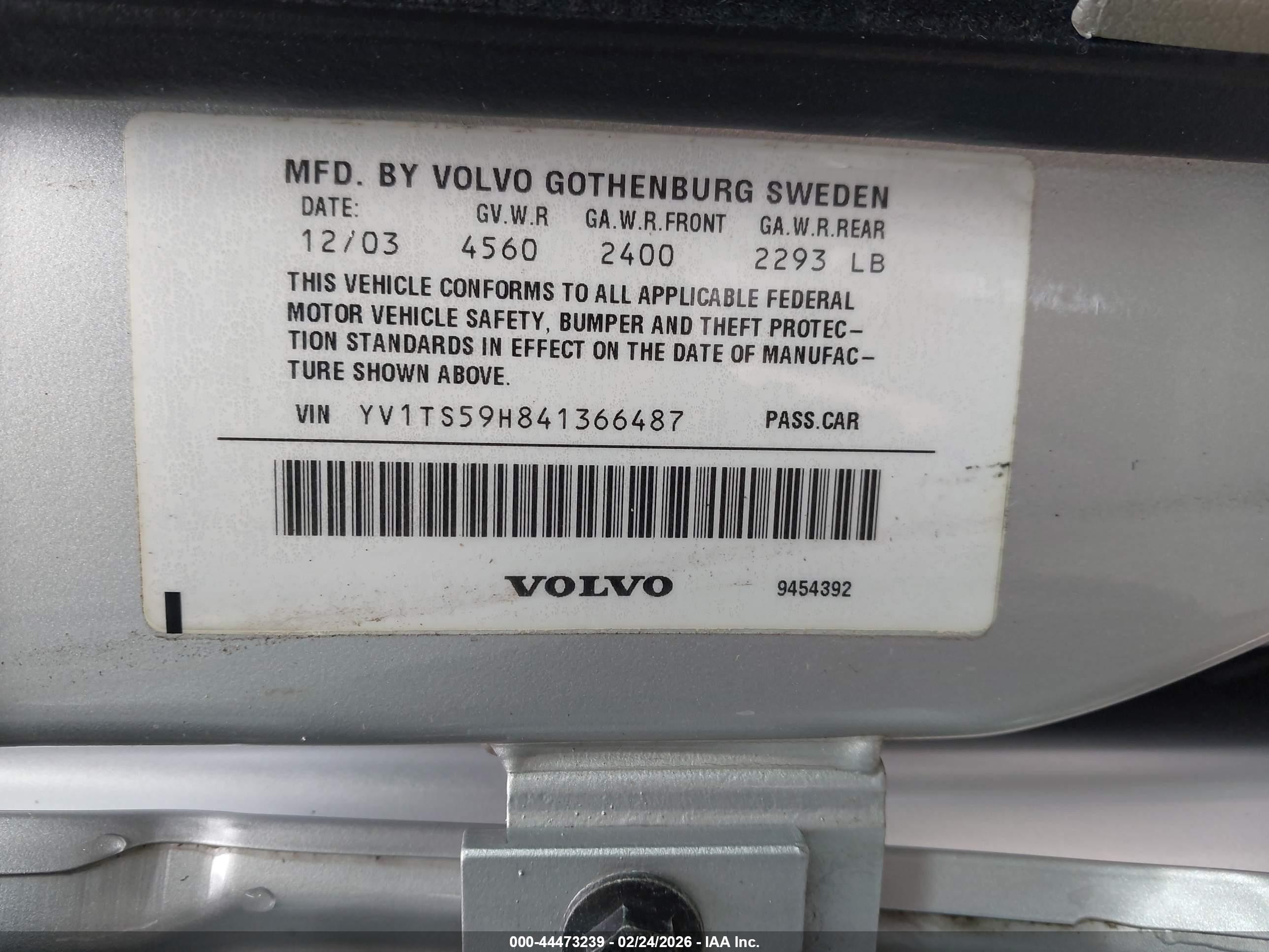 2004 Volvo S80 2.5t Silver vin: YV1TS59H841366487