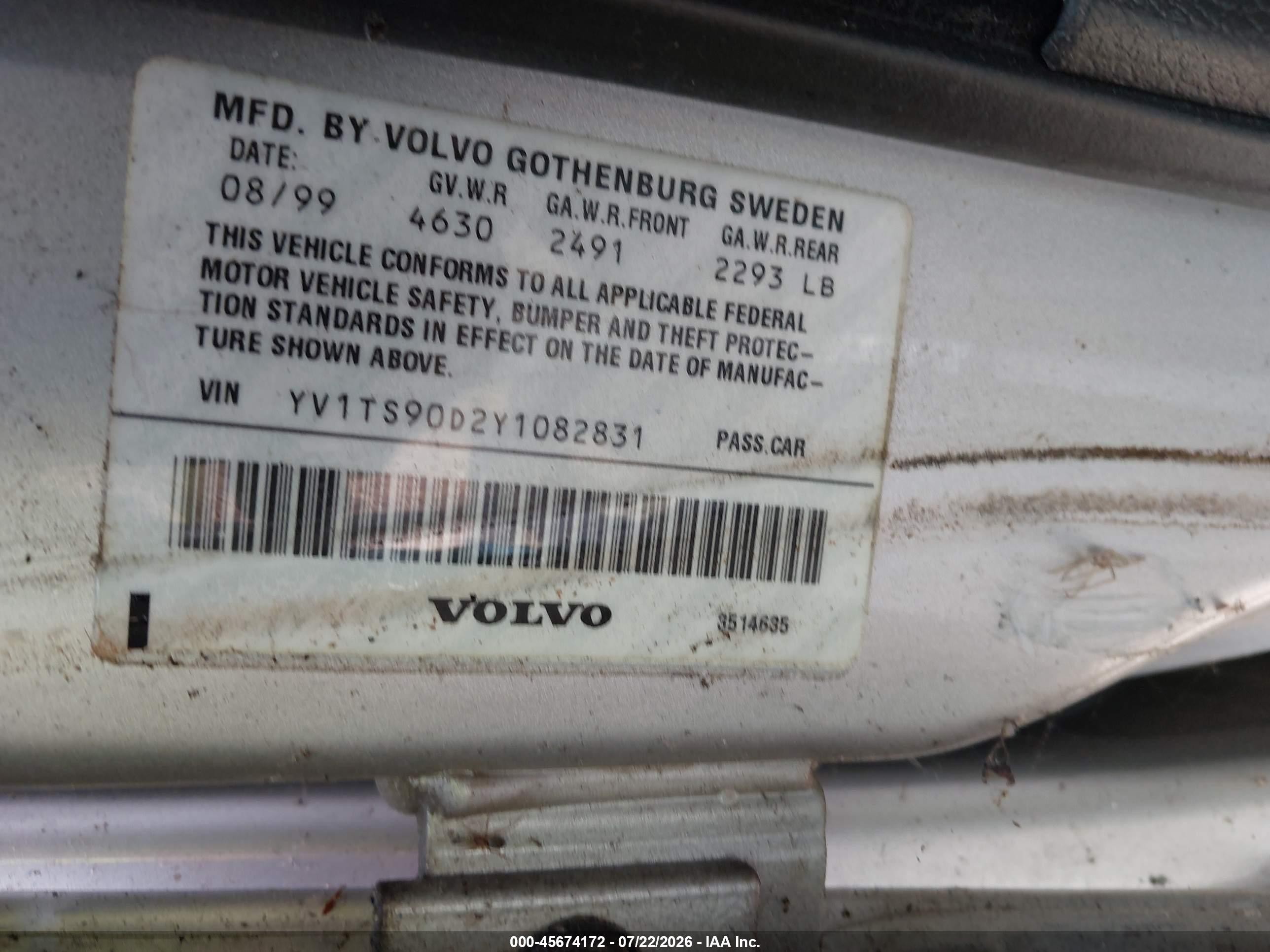 2000 Volvo S80 T-6 Silver vin: YV1TS90D2Y1082831