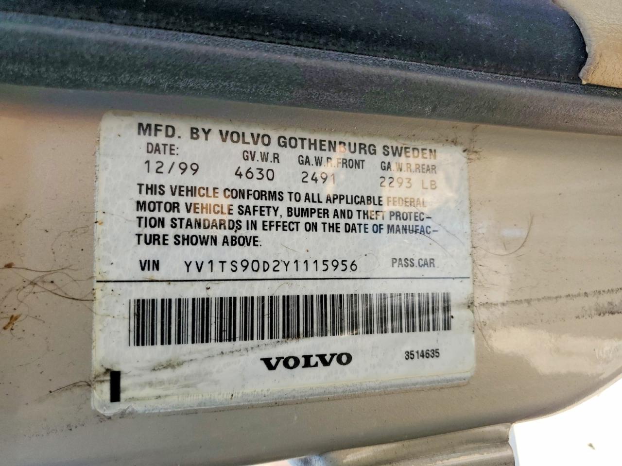 2000 Volvo S80 T6 Turbo Silver vin: YV1TS90D2Y1115956