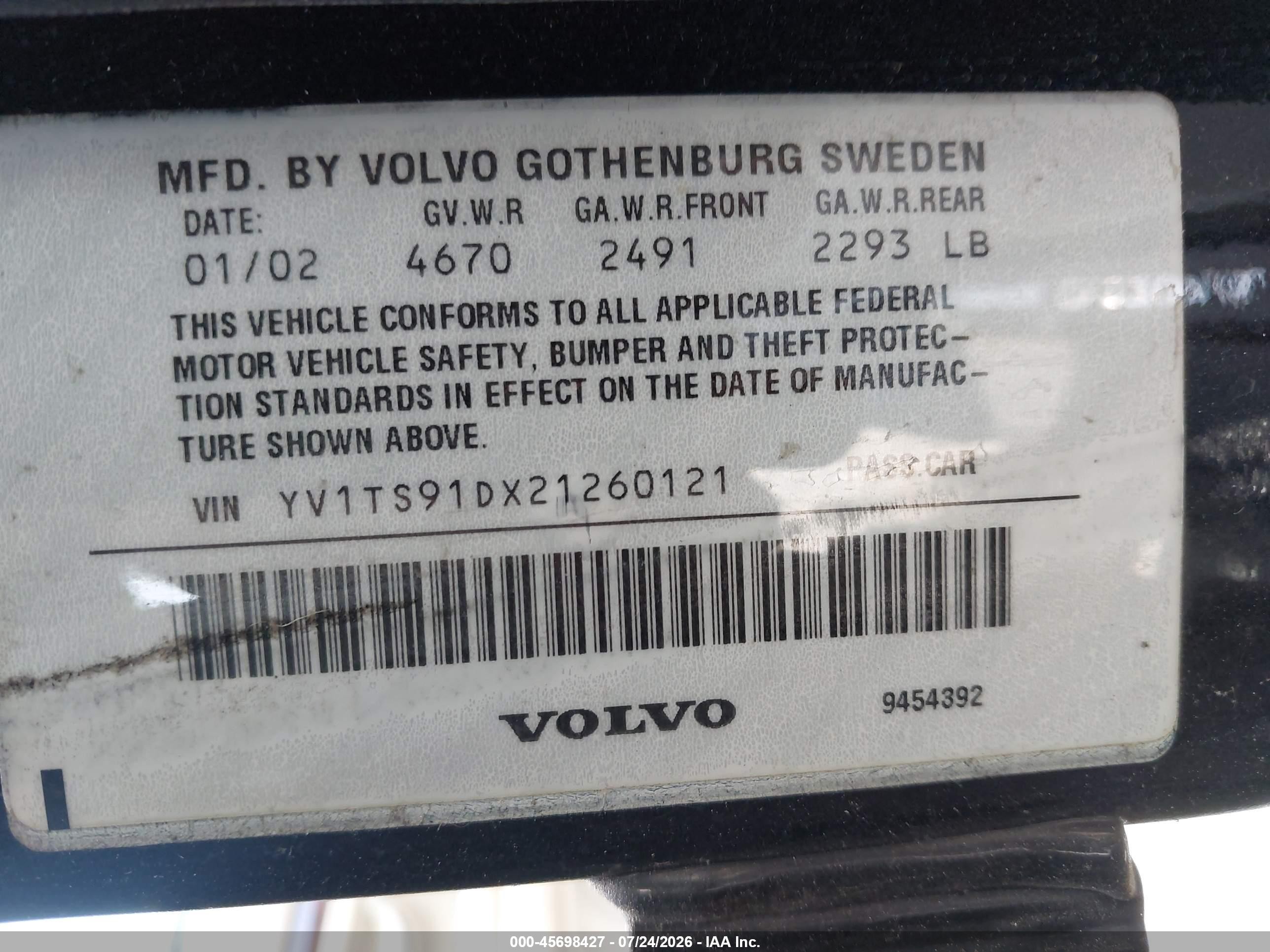 2002 Volvo S80 Executive/t6 Black vin: YV1TS91DX21260121