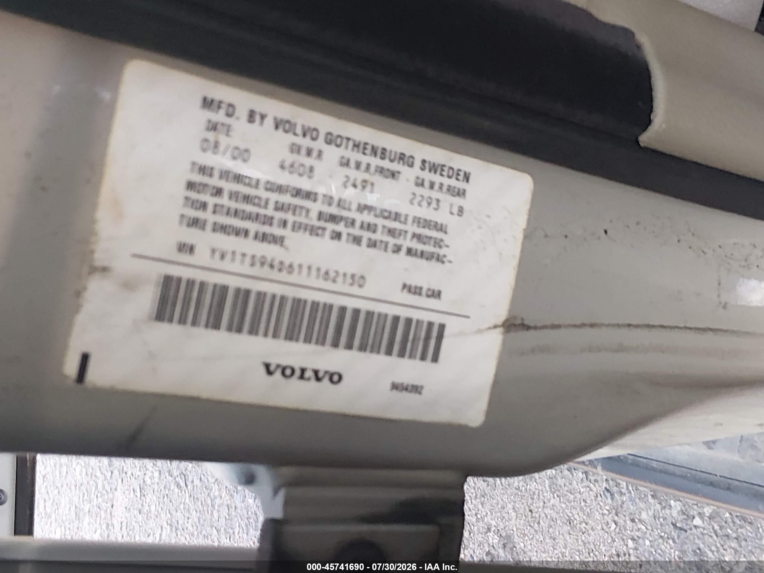 2001 Volvo S80 2.9 Золотой vin: YV1TS94D611162150
