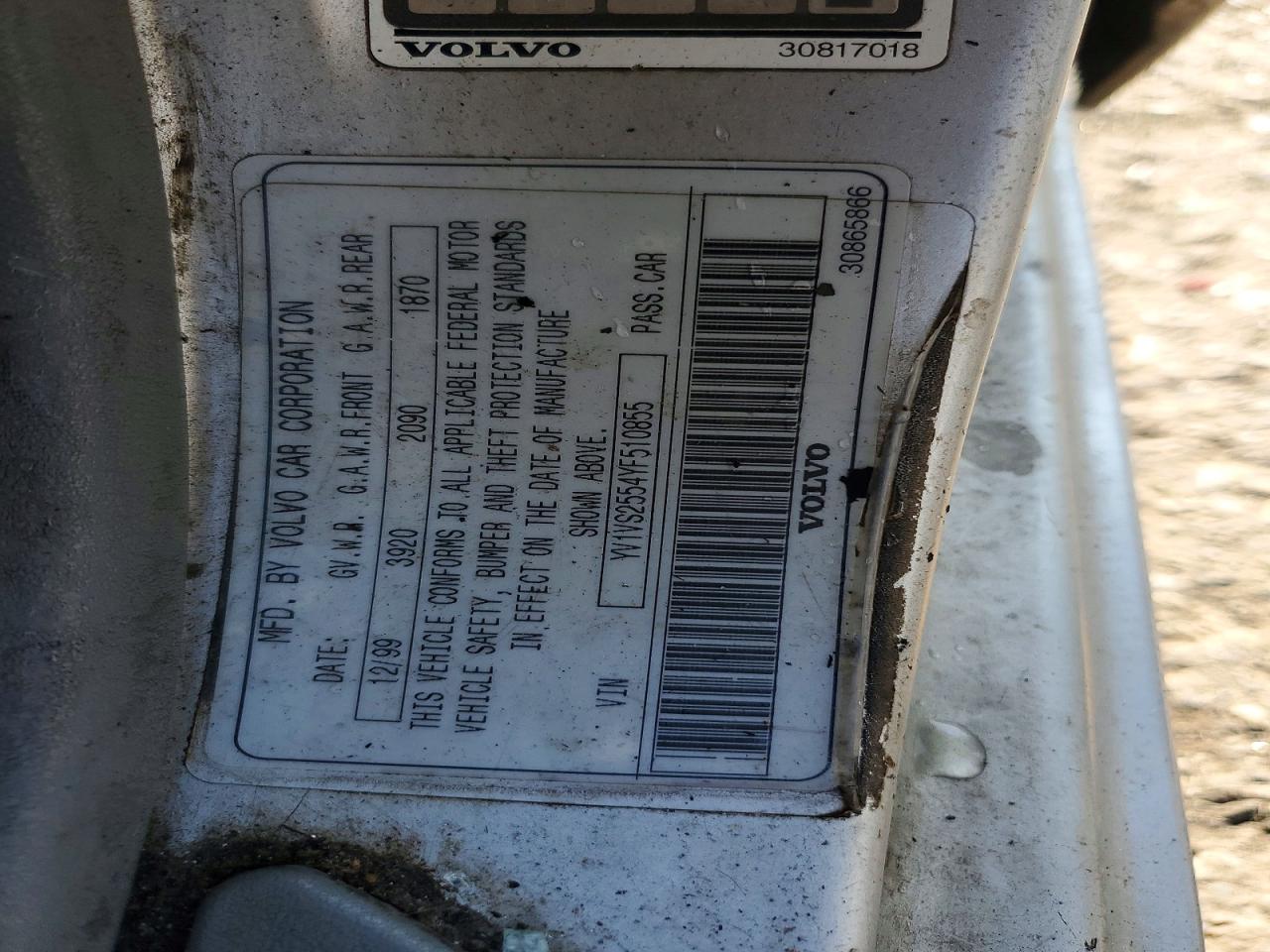 2000 Volvo S40 Silver vin: YV1VS2554YF510855