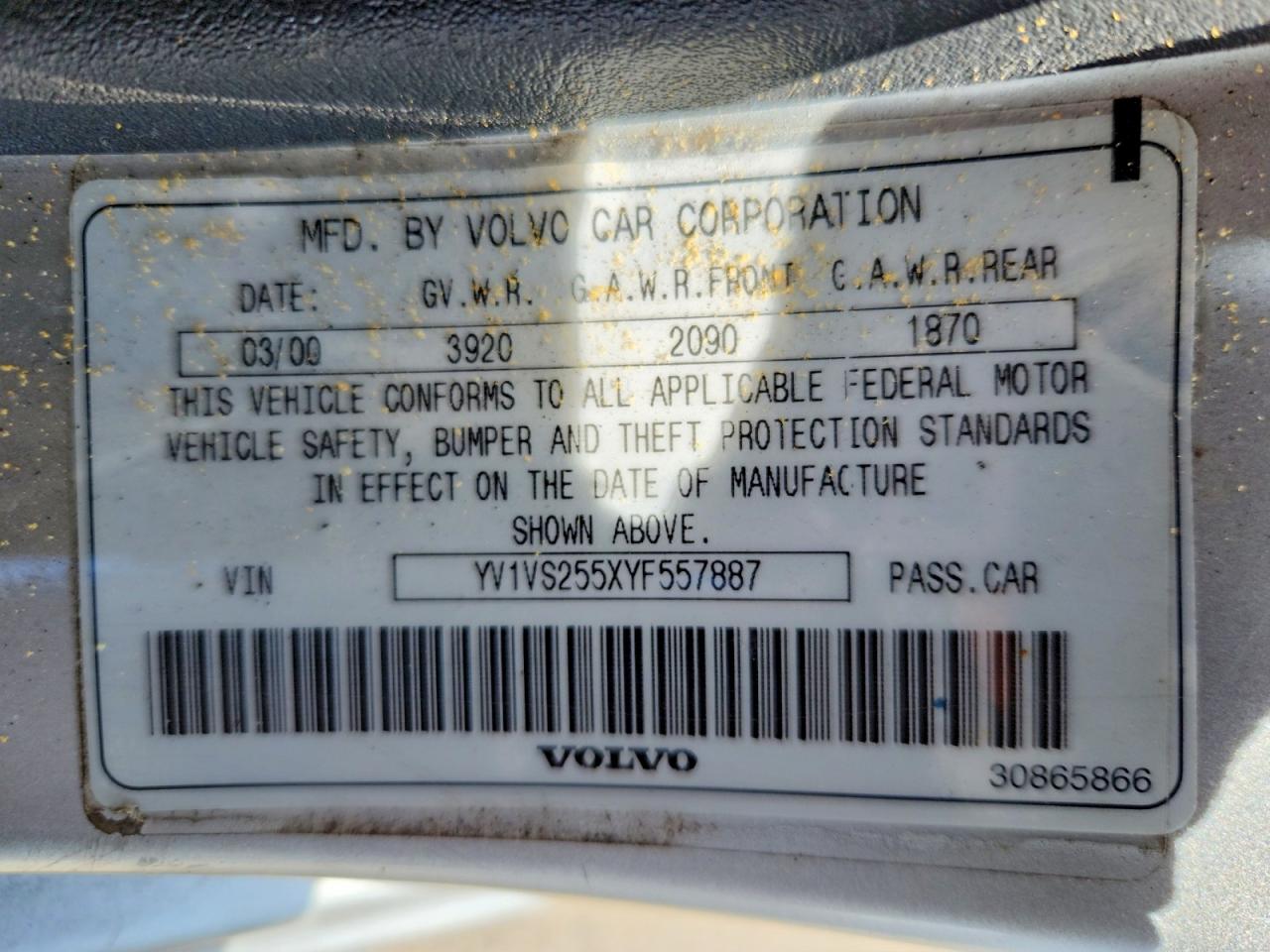 2000 Volvo S40 2.4i Silver vin: YV1VS255XYF557887