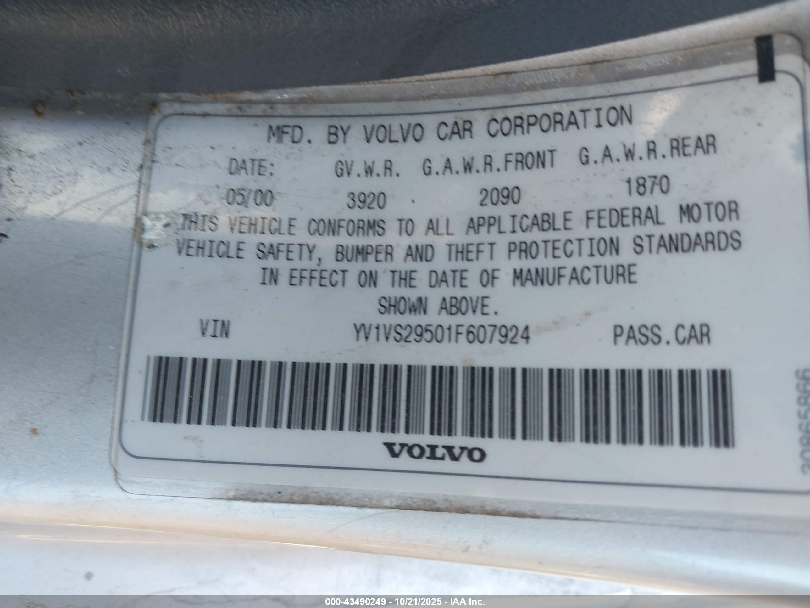 2001 Volvo S40 A/sport Edition Серебряный vin: YV1VS29501F607924