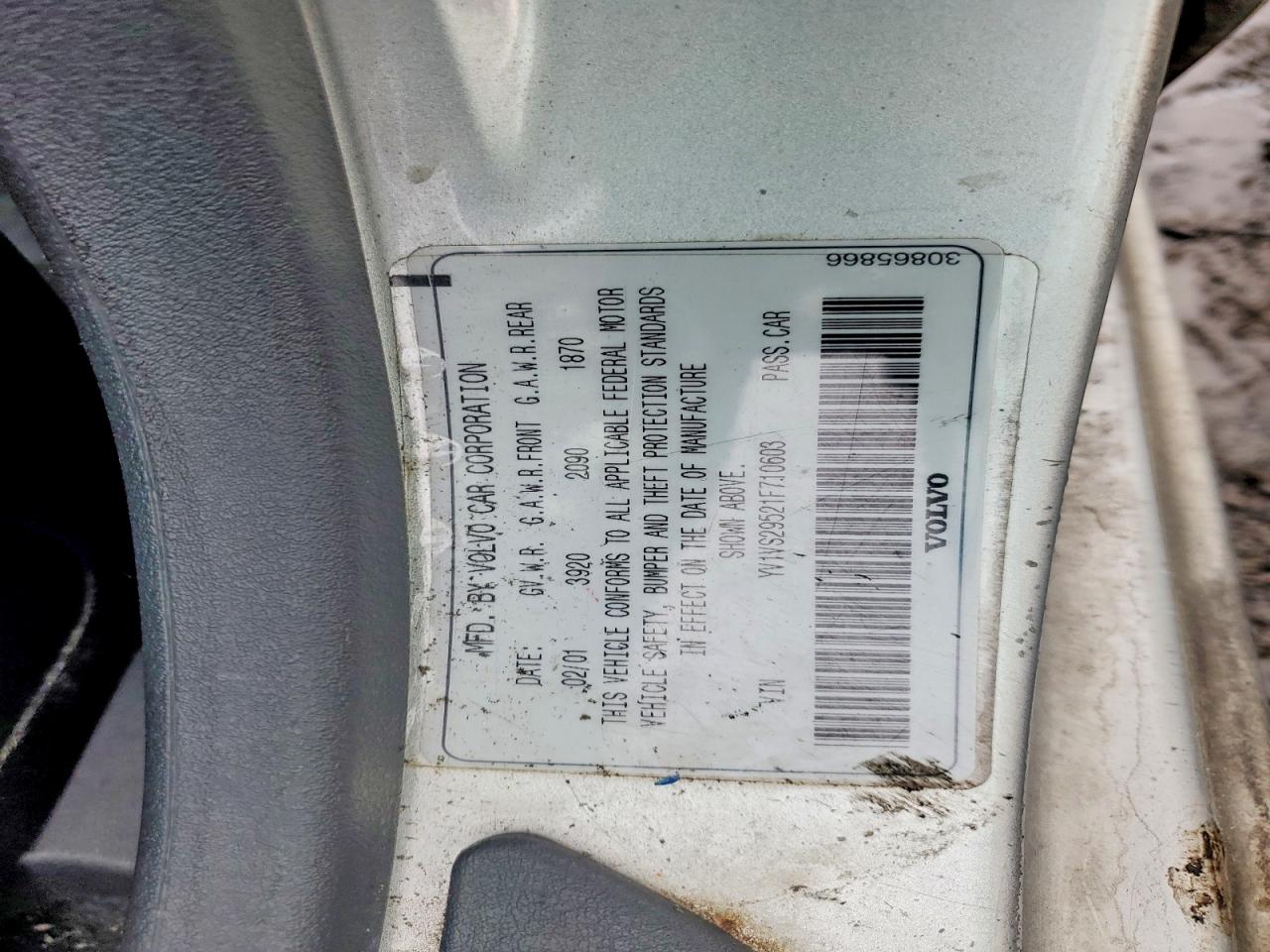 2001 Volvo S40 1.9t Silver vin: YV1VS29521F710603