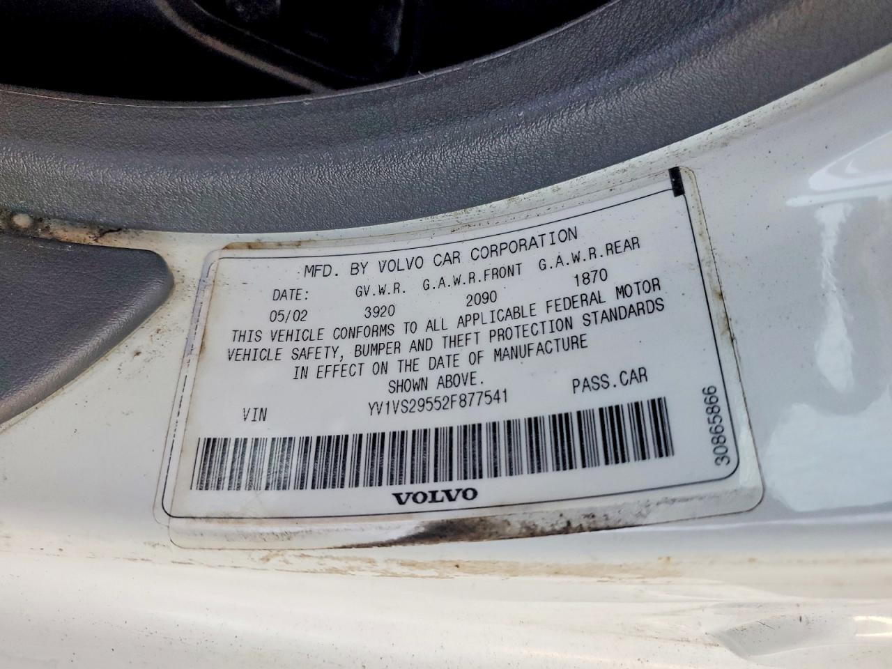 2002 Volvo S40 1.9t White vin: YV1VS29552F877541