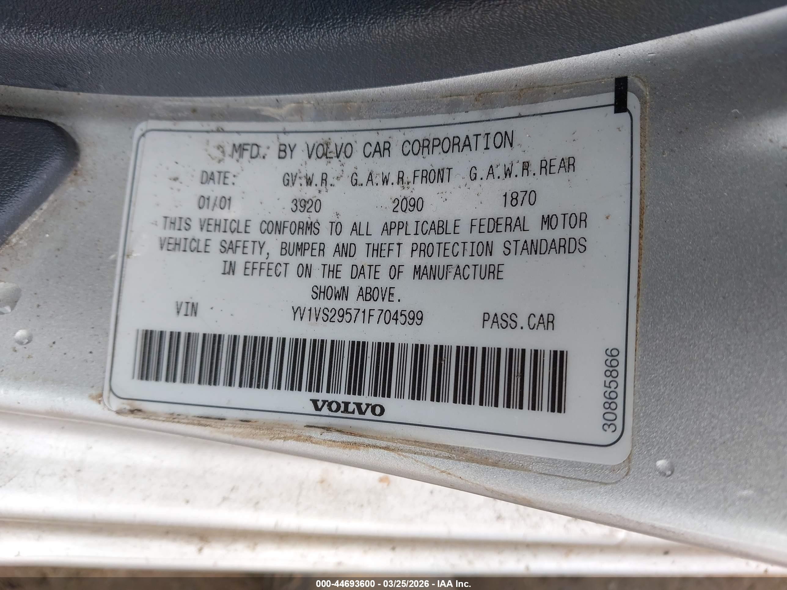 2001 Volvo S40 A/sport Edition Серебряный vin: YV1VS29571F704599