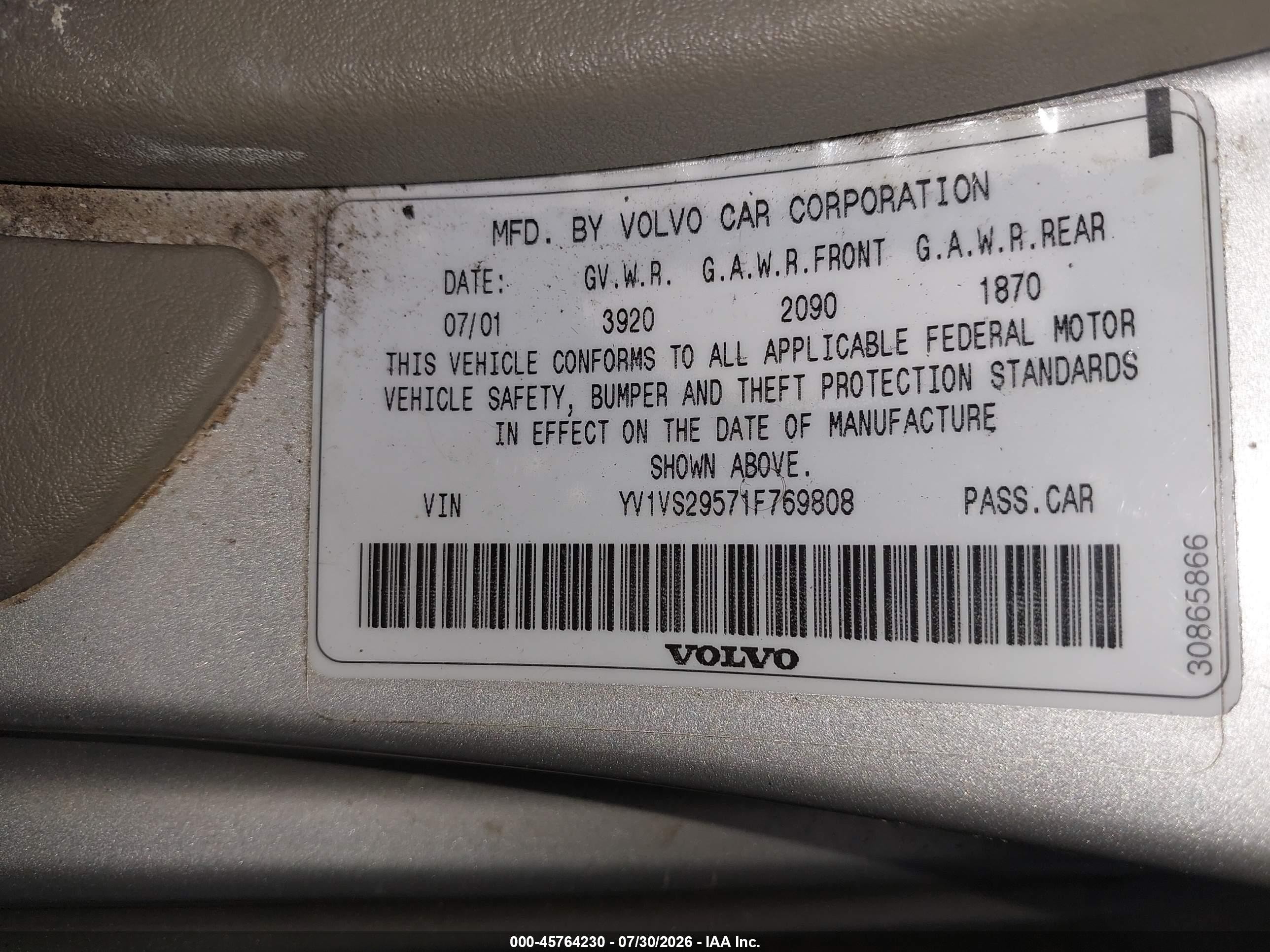 2001 Volvo S40 A/sport Edition Серебряный vin: YV1VS29571F769808