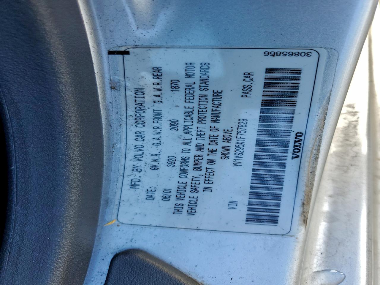 2001 Volvo S40 1.9t Silver vin: YV1VS295X1F757829