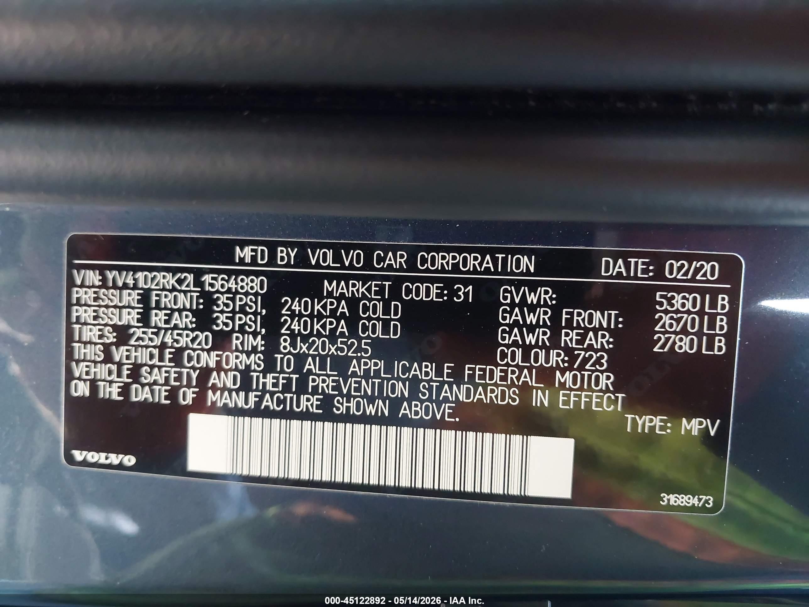 2020 Volvo Xc60 T5 Momentum Blue vin: YV4102RK2L1564880