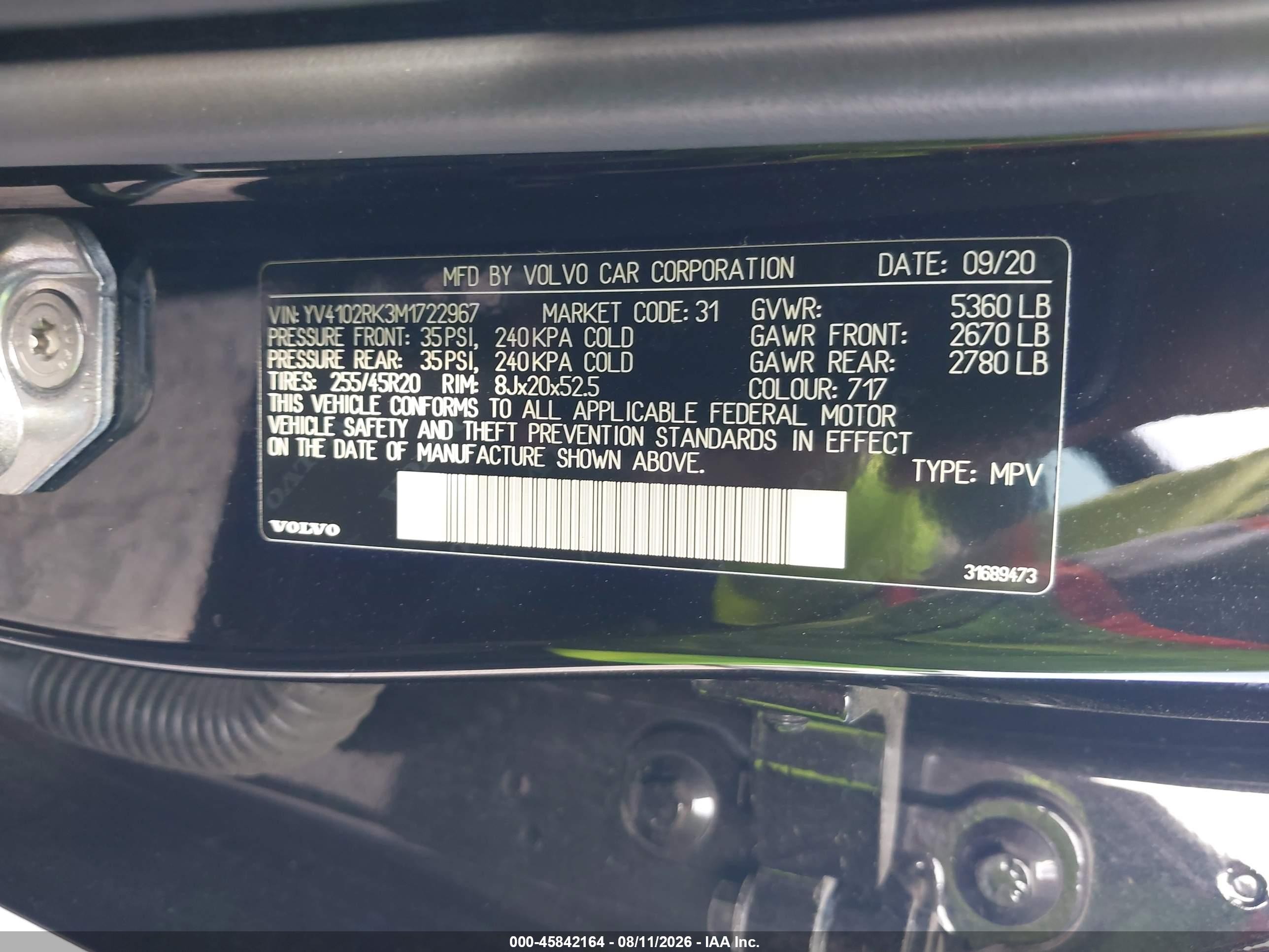 2021 Volvo Xc60 T5 Momentum Black vin: YV4102RK3M1722967