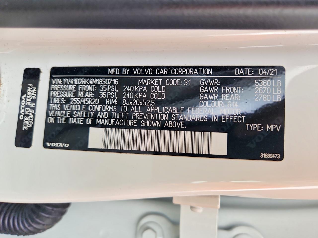 2021 Volvo Xc60 T5 Momentum White vin: YV4102RK4M1850716