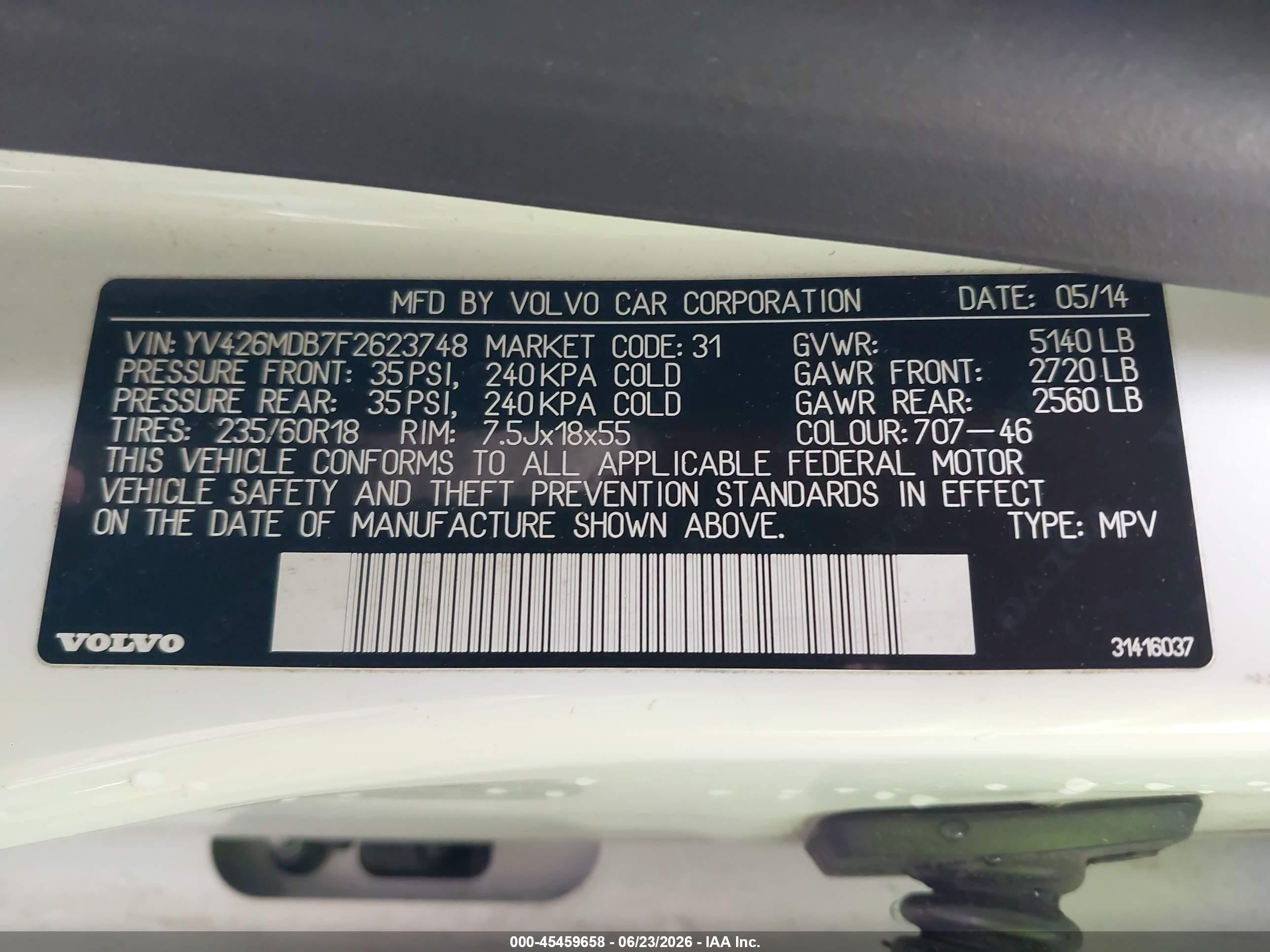 2015 Volvo Xc60 T5 Premier White vin: YV426MDB7F2623748