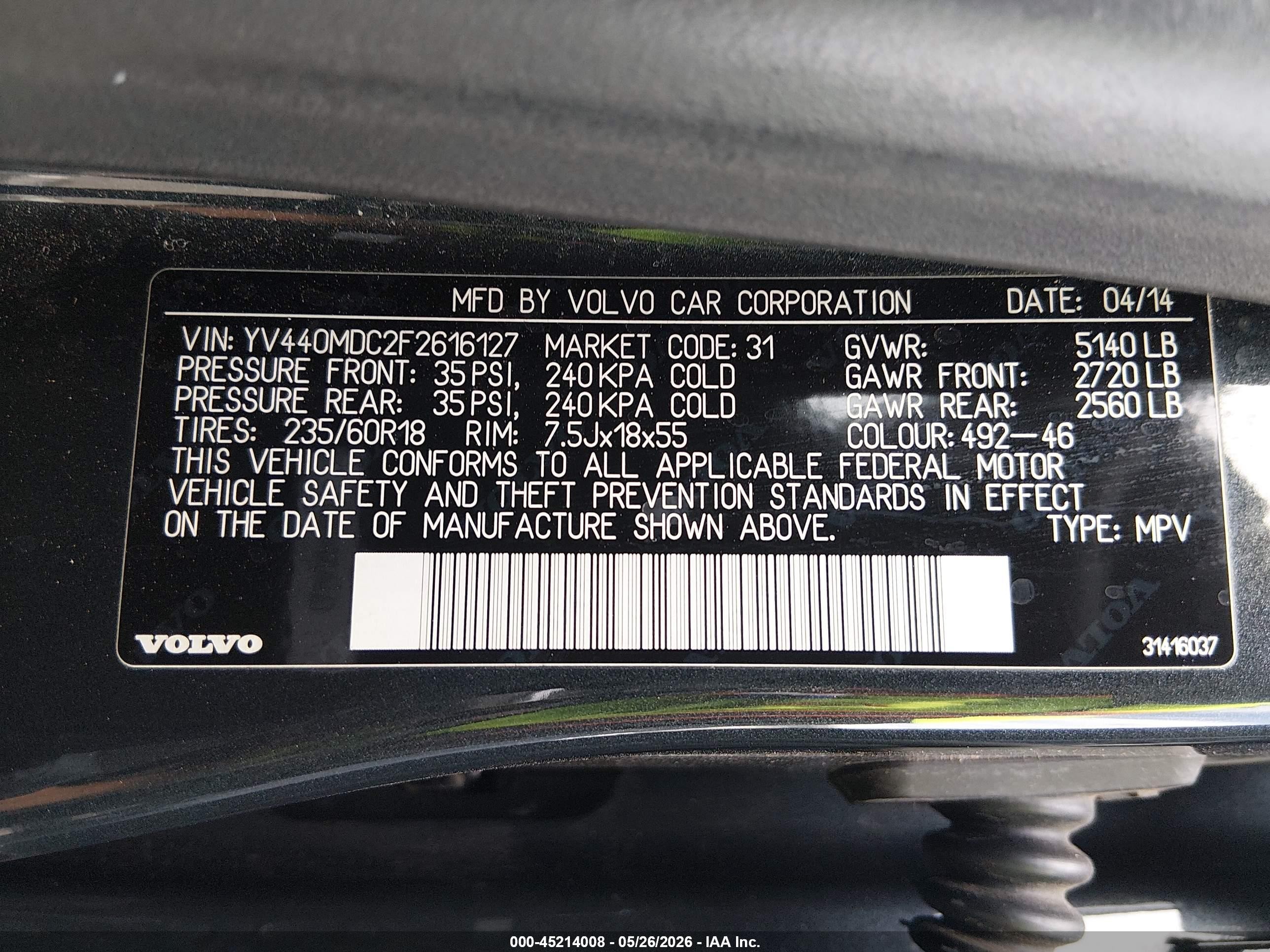 2015 Volvo Xc60 T5 Premier Plus Green vin: YV440MDC2F2616127