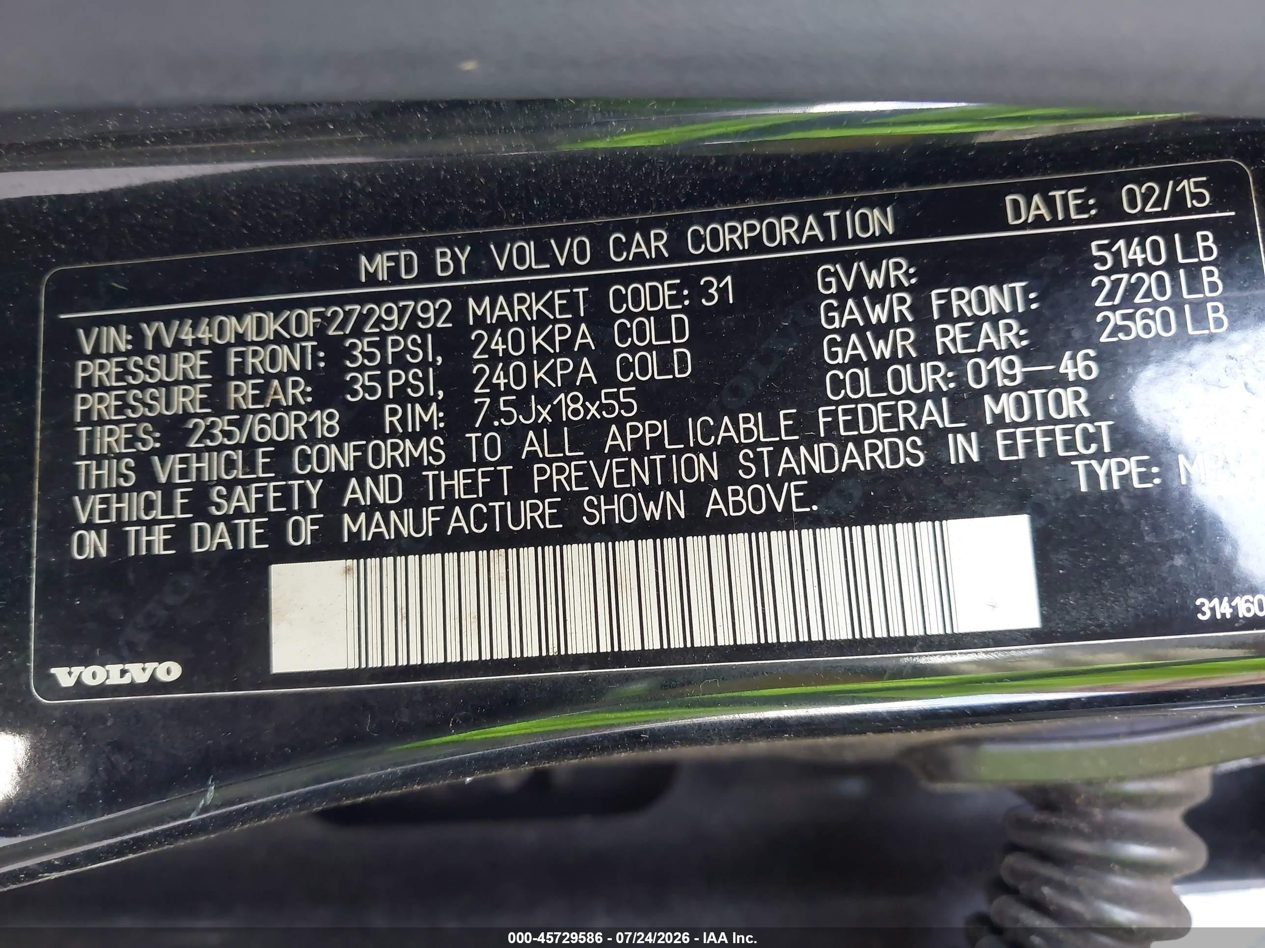 2015 Volvo Xc60 T5 Premier Black vin: YV440MDK0F2729792
