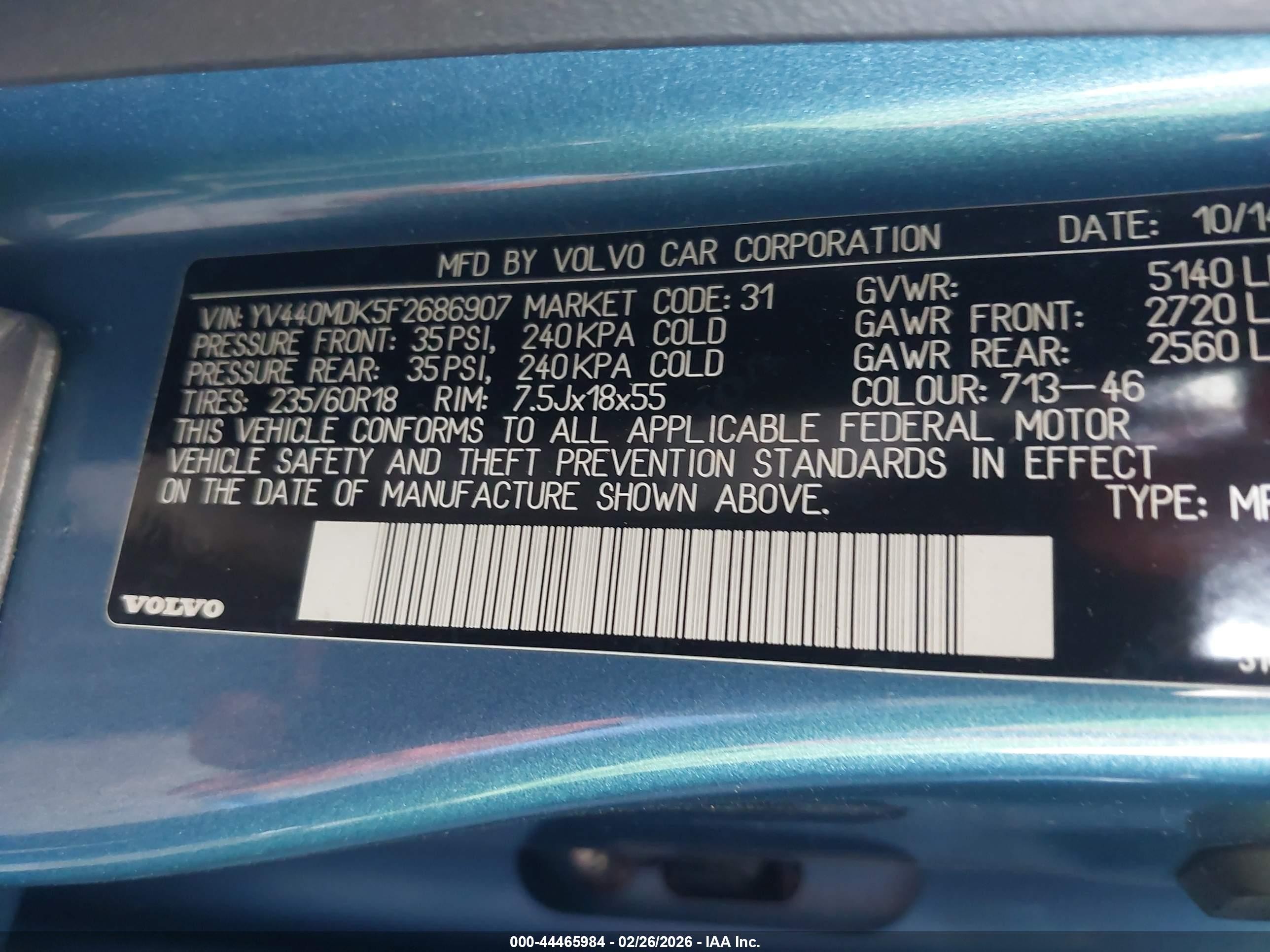 2015 Volvo Xc60 T5 Premier Light Blue vin: YV440MDK5F2686907