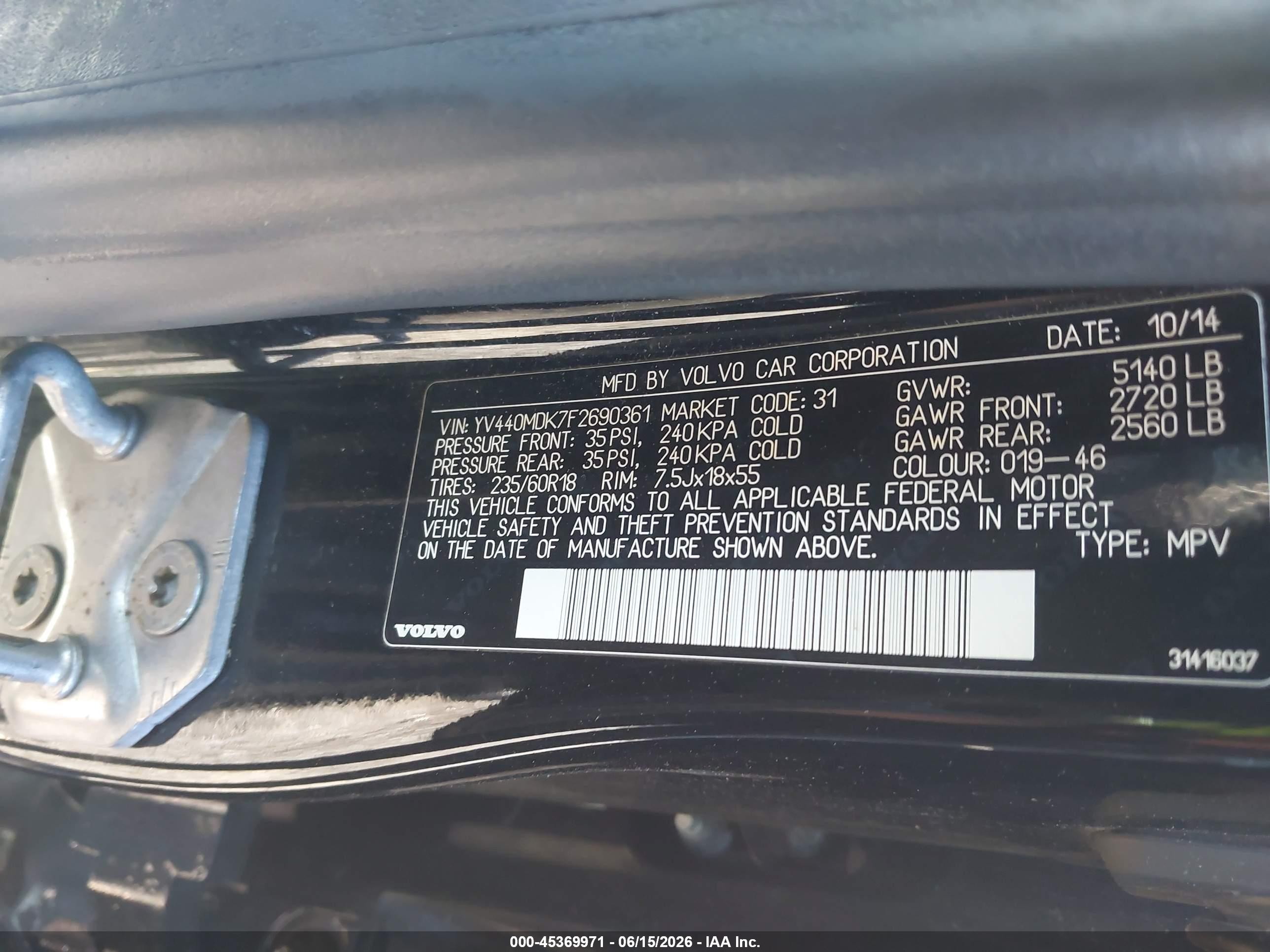 2015 Volvo Xc60 T5 Premier Черный vin: YV440MDK7F2690361