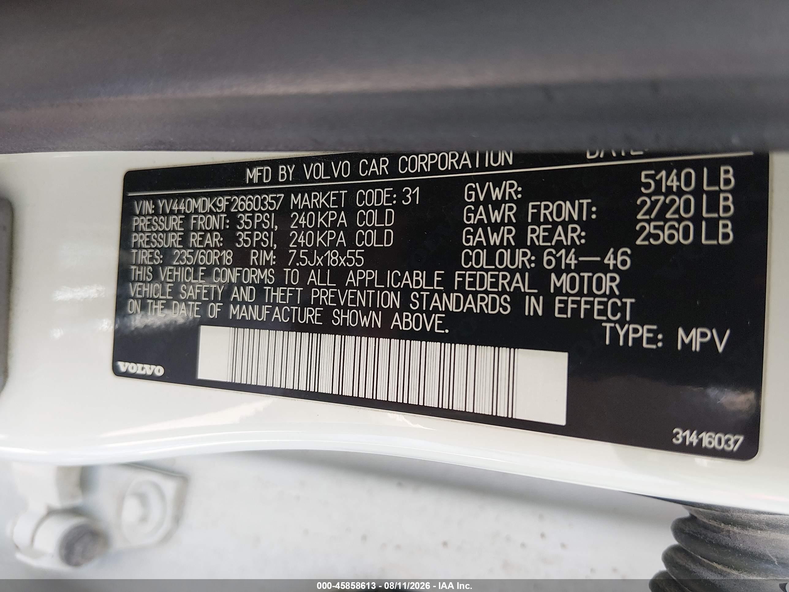 2015 Volvo Xc60 T5 Premier White vin: YV440MDK9F2660357