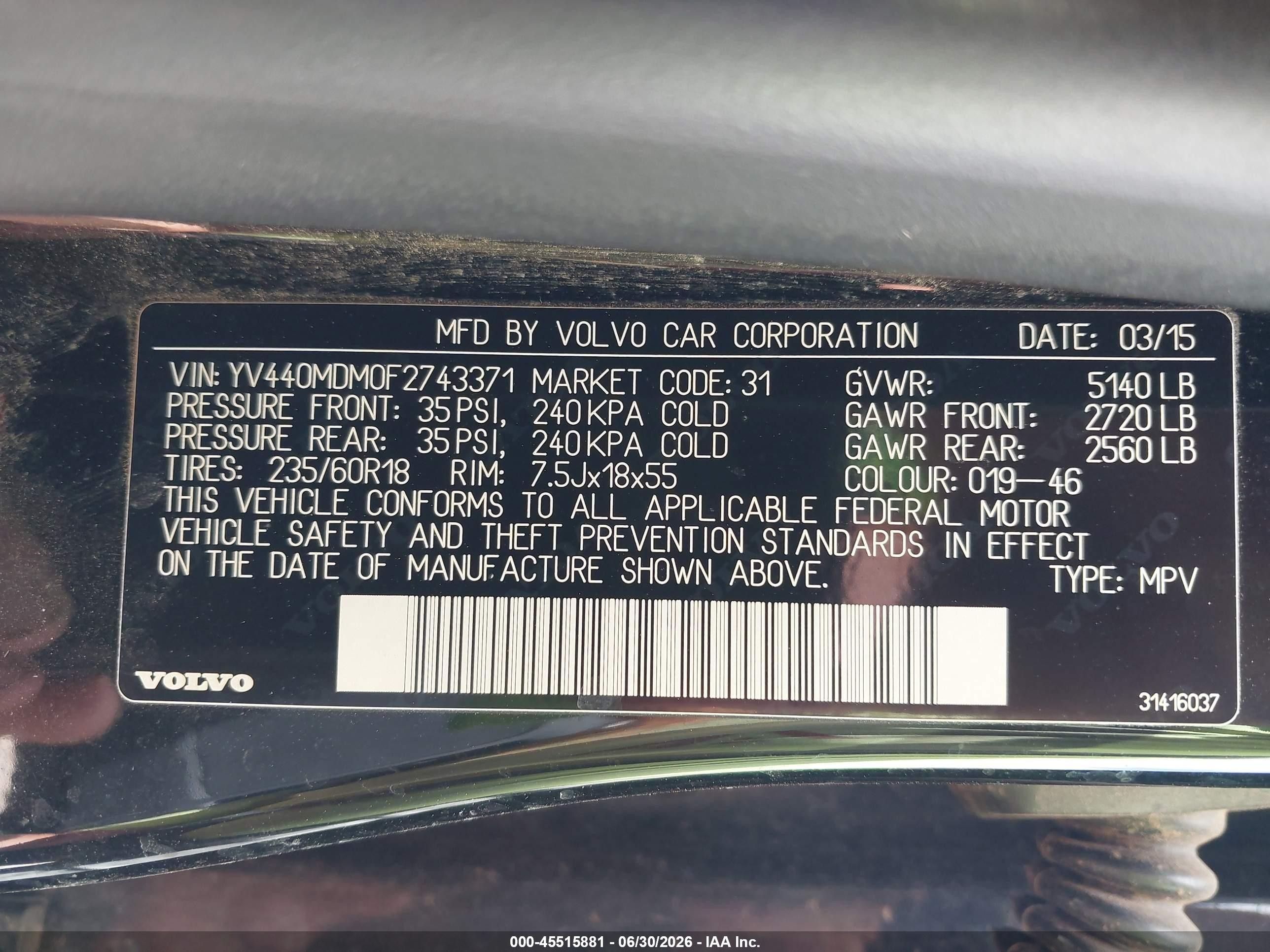 2015 Volvo Xc60 T5 Platinum Black vin: YV440MDM0F2743371