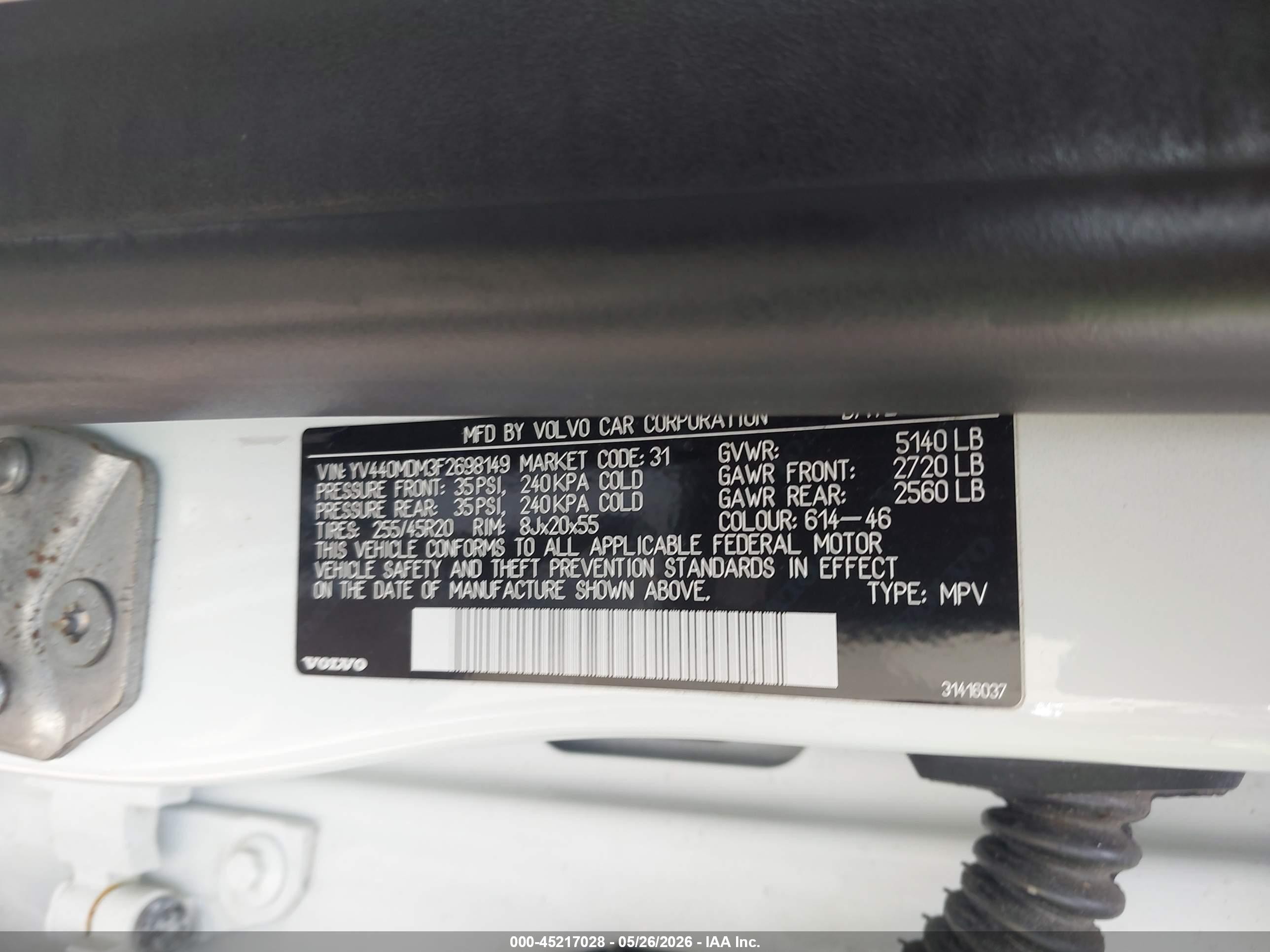 2015 Volvo Xc60 T5 Platinum White vin: YV440MDM3F2698149