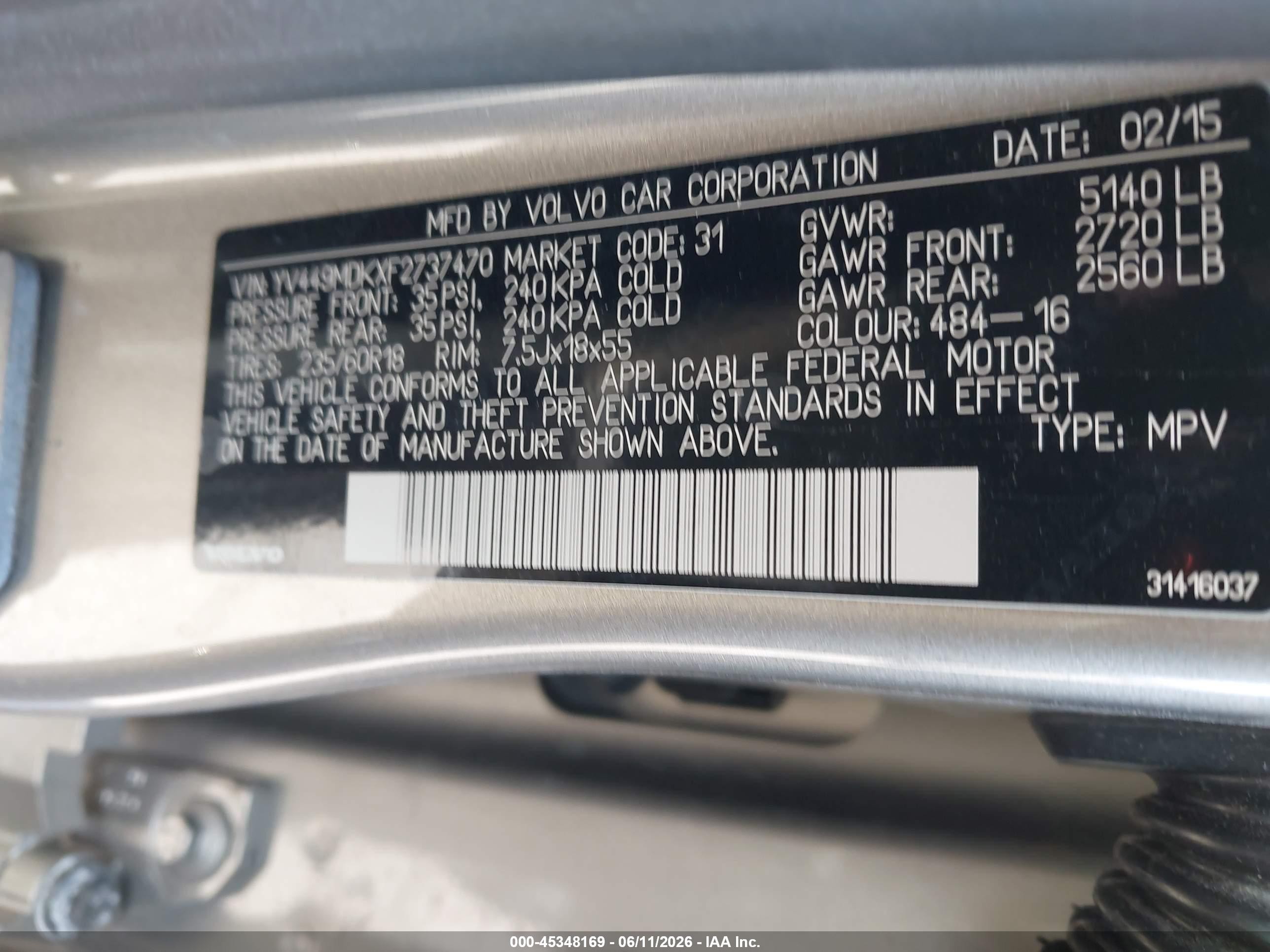 2015 Volvo Xc60 T6 Gold vin: YV449MDKXF2737470