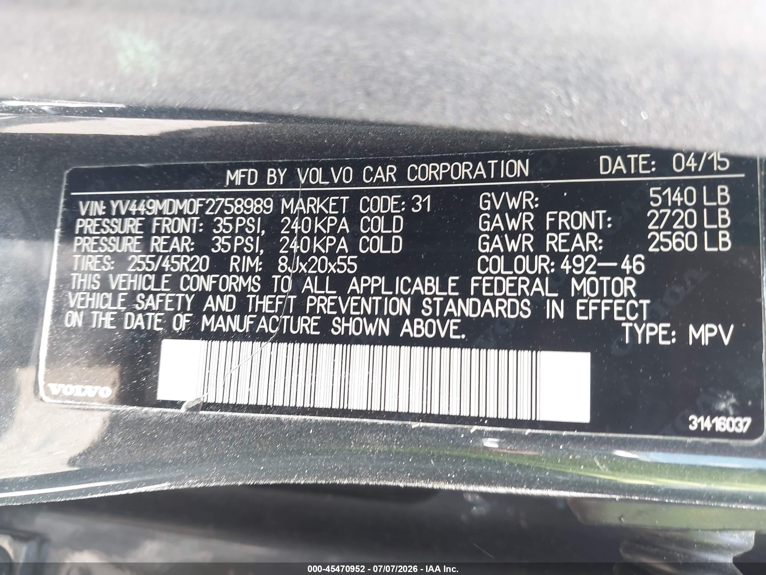 2015 Volvo Xc60 T6 Platinum Gray vin: YV449MDM0F2758989