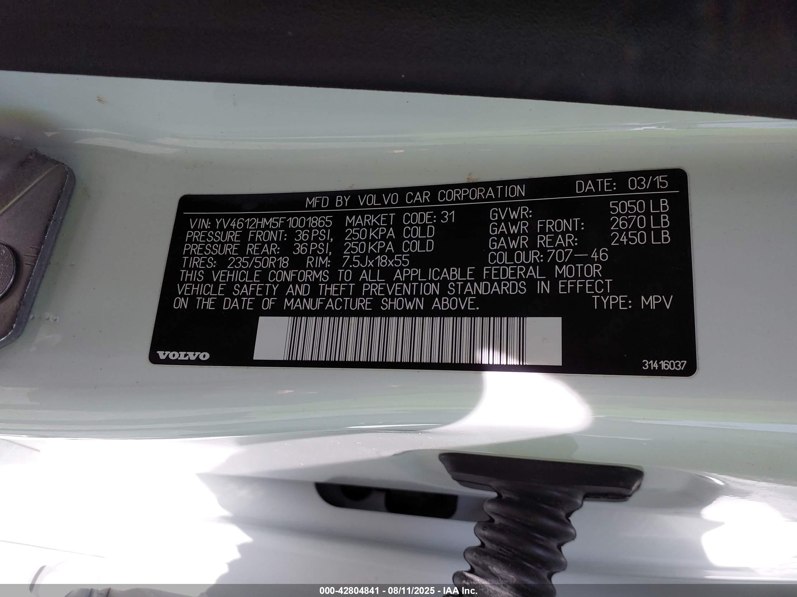 2015 Volvo V60 Cross Country T5 Platinum White vin: YV4612HM5F1001865