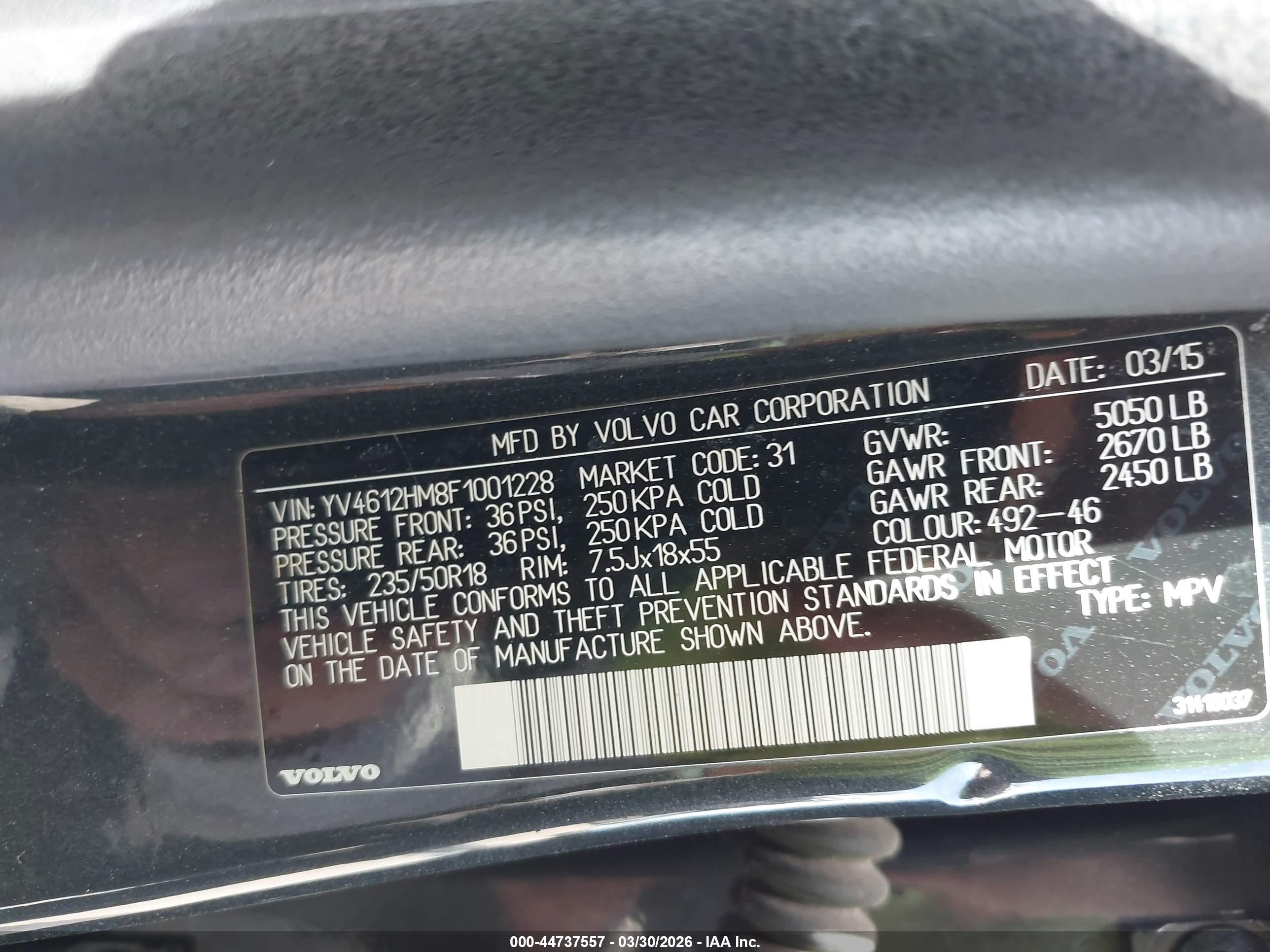 2015 Volvo V60 Cross Country T5 Platinum Gray vin: YV4612HM8F1001228